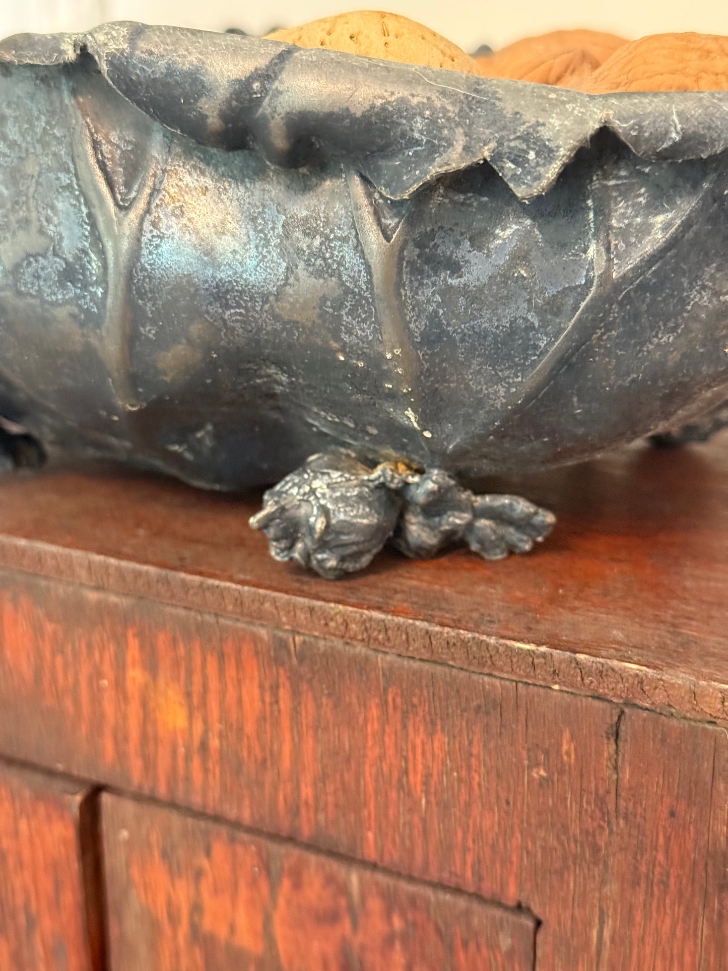 Antique Victorian Silverplate Figural Squirrel Nut Bowl in Leaf Form, Circa 1900