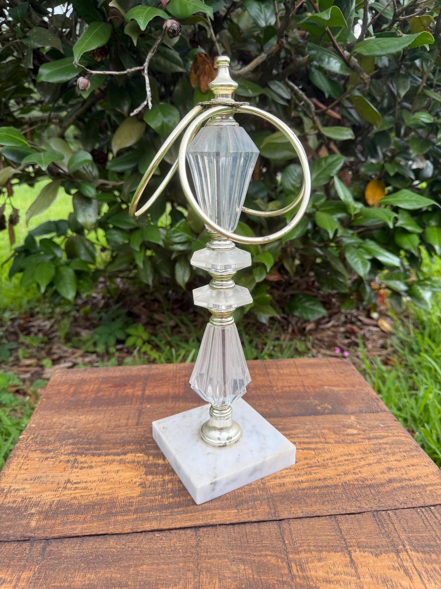 Mid-Century Lucite and Brass Finial Towel Holder | Hollywood Regency Style Decor | Marble Base Modernist Obelisk Accent