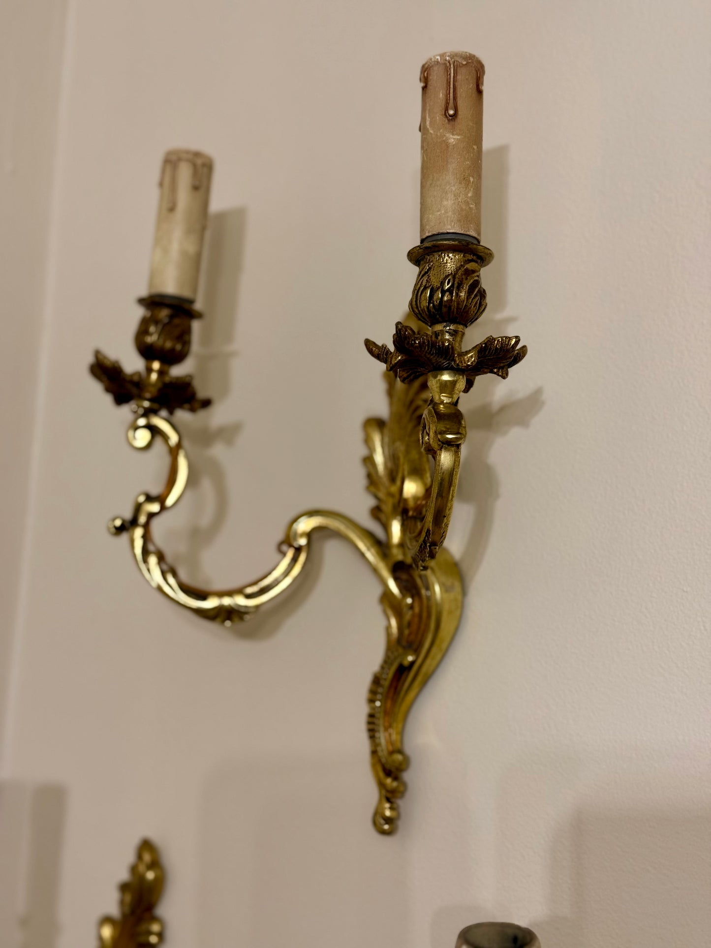 Mid-Century French Brass Rococo Revival Wall Sconces | Set of Three