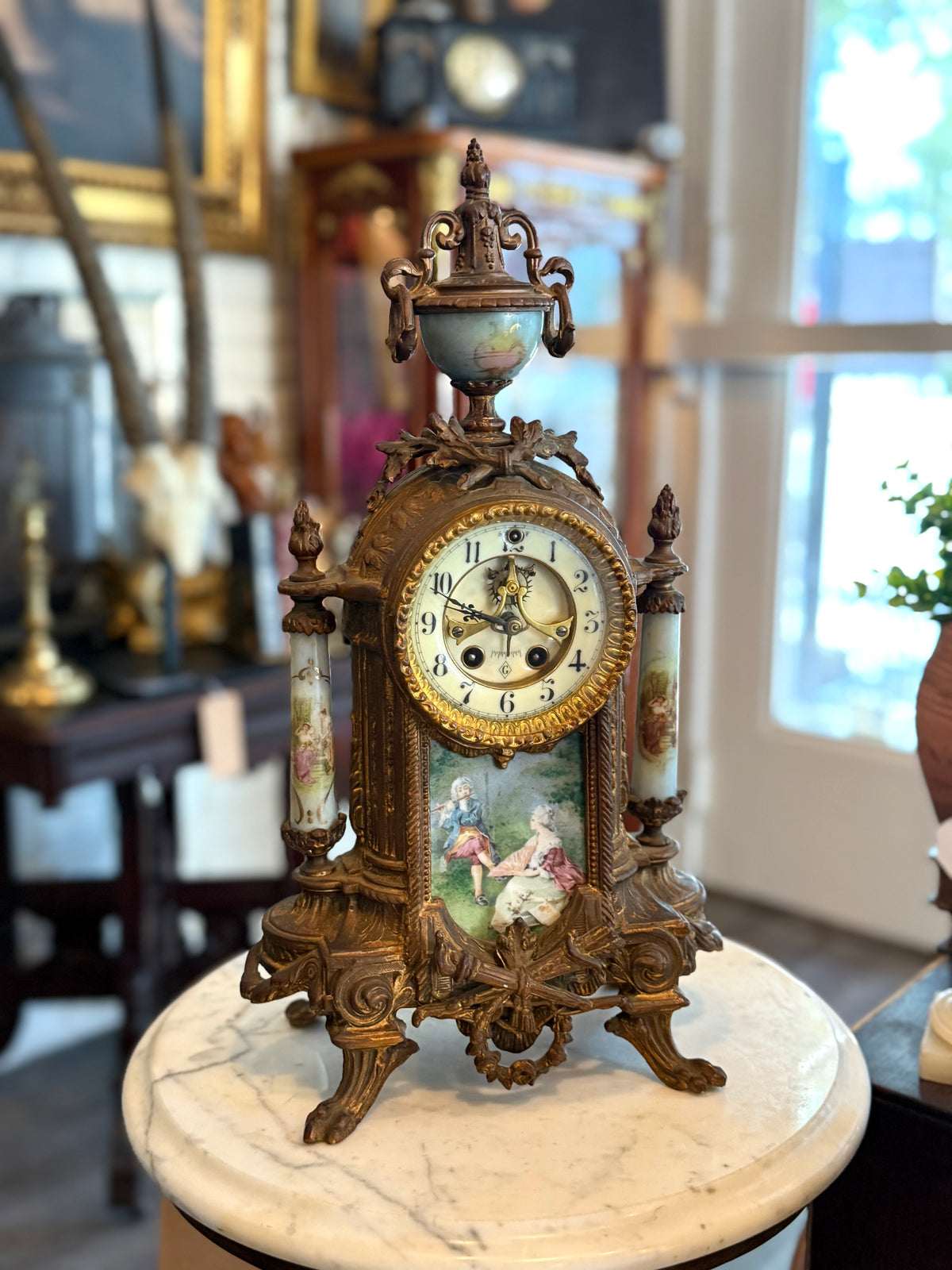 Antique French Sèvres-Style Porcelain & Gilt Metal Mantel Clock, c. 1900