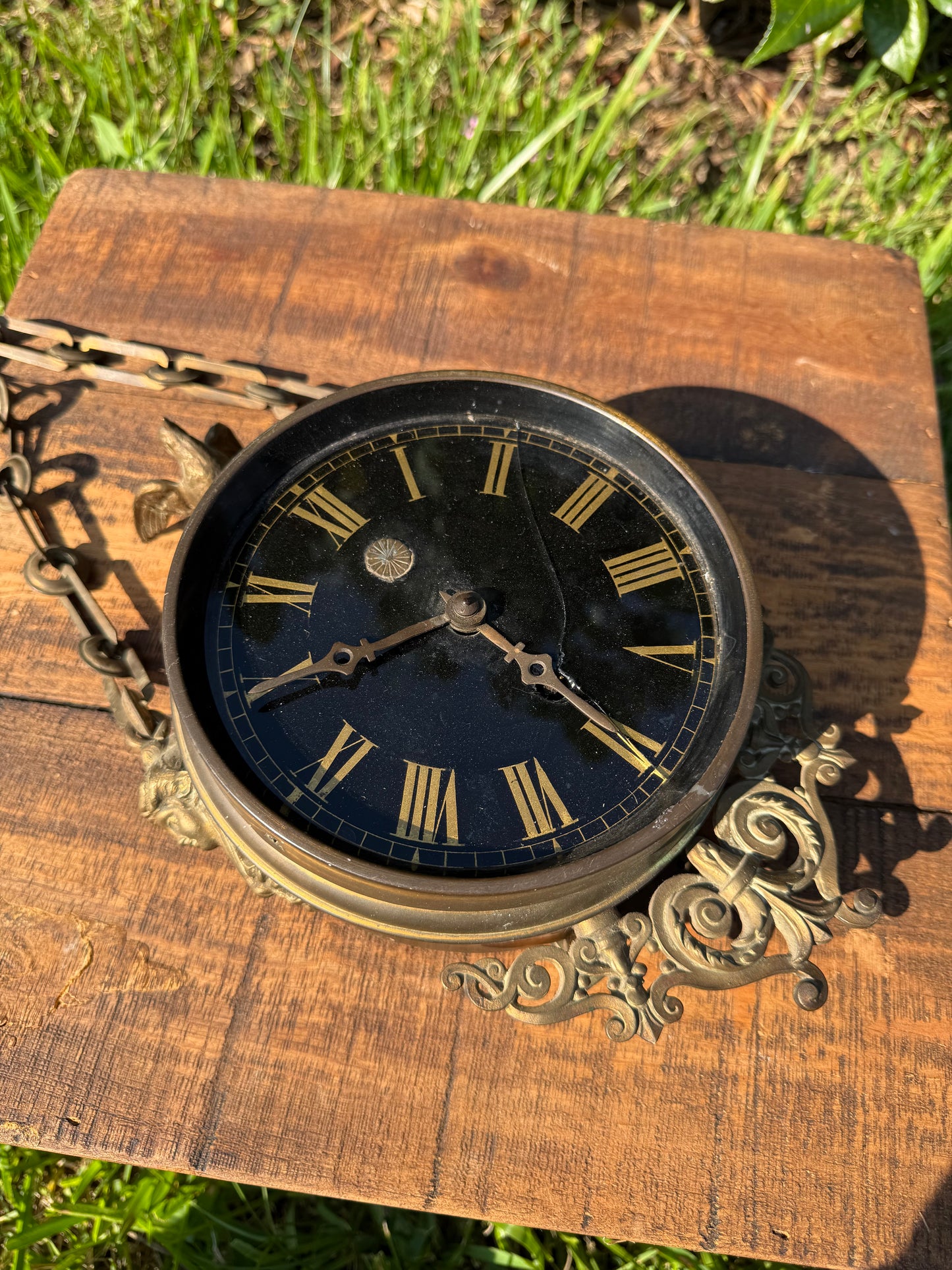 Late 19th Century Gilt Brass Wall Clock with Classical Female Figures & Bird Finial (Non-Functional)