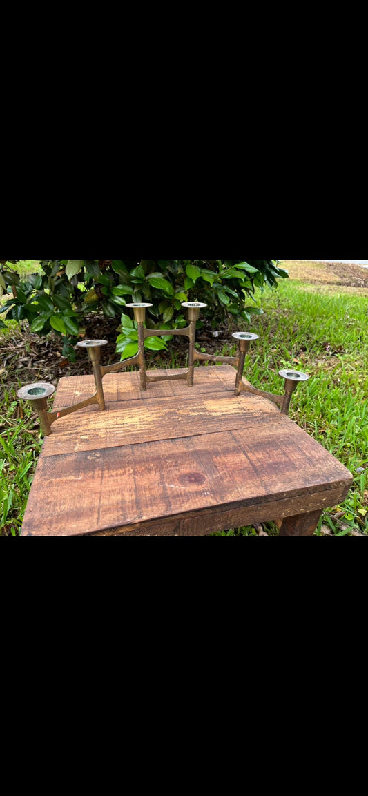 Midcentury Brutalist Brass Candelabra – Articulated Arms Modernist Candle Holder