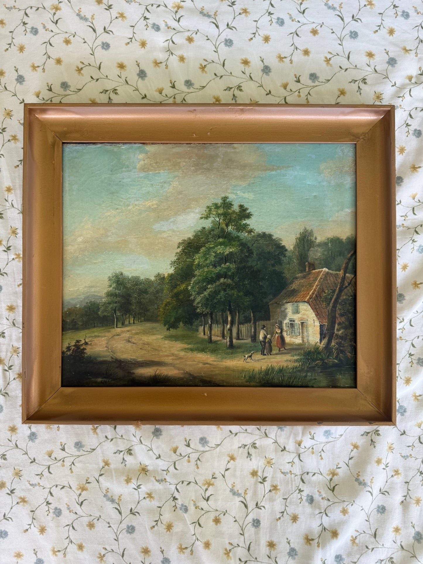 1845 Q.J. Goddard English Countryside Oil Painting – Victorian Era Landscape on Canvas