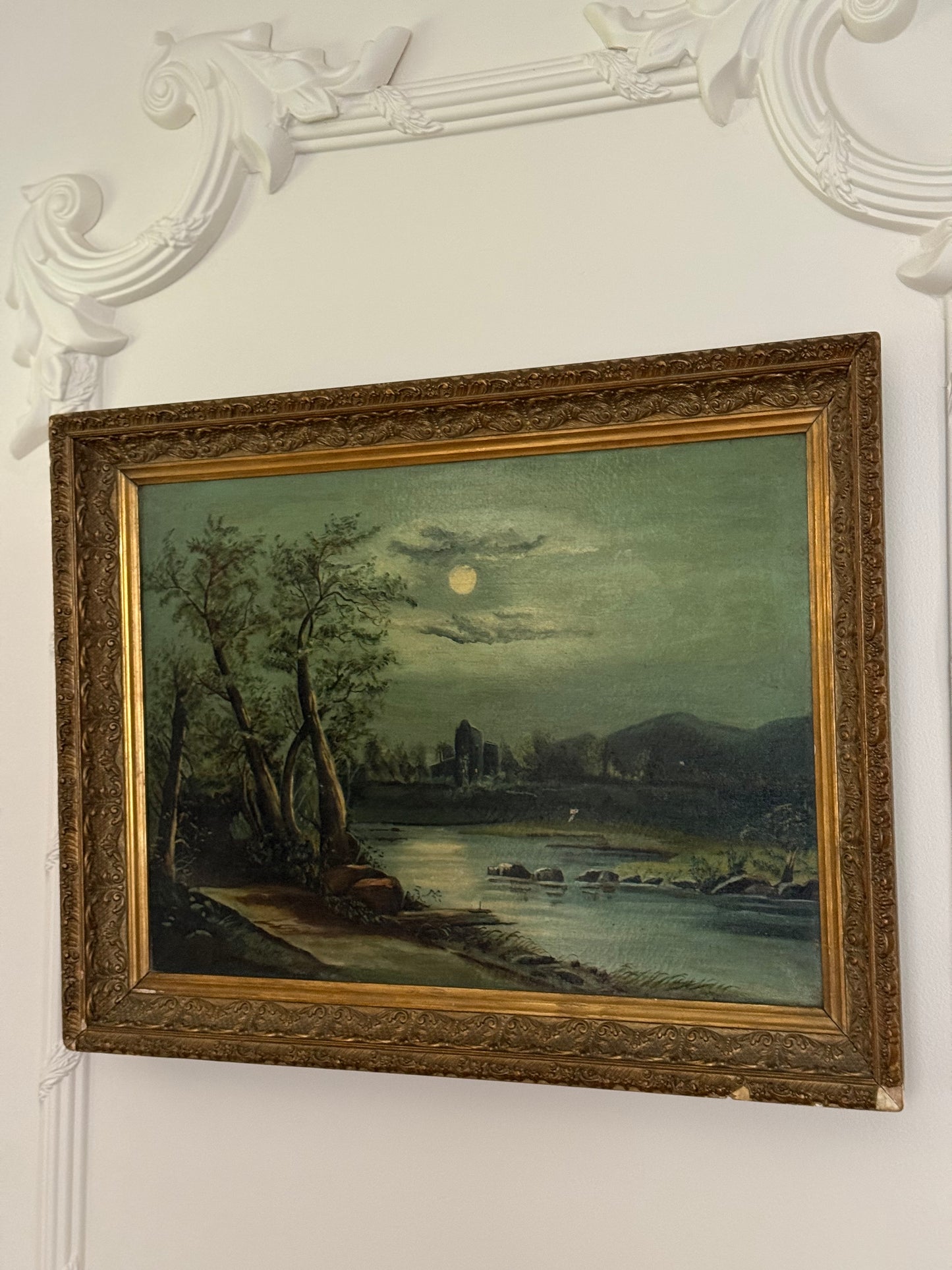 Moonlit American River Landscape – Hudson River School & Tonalist Influence (c.1880–1900)