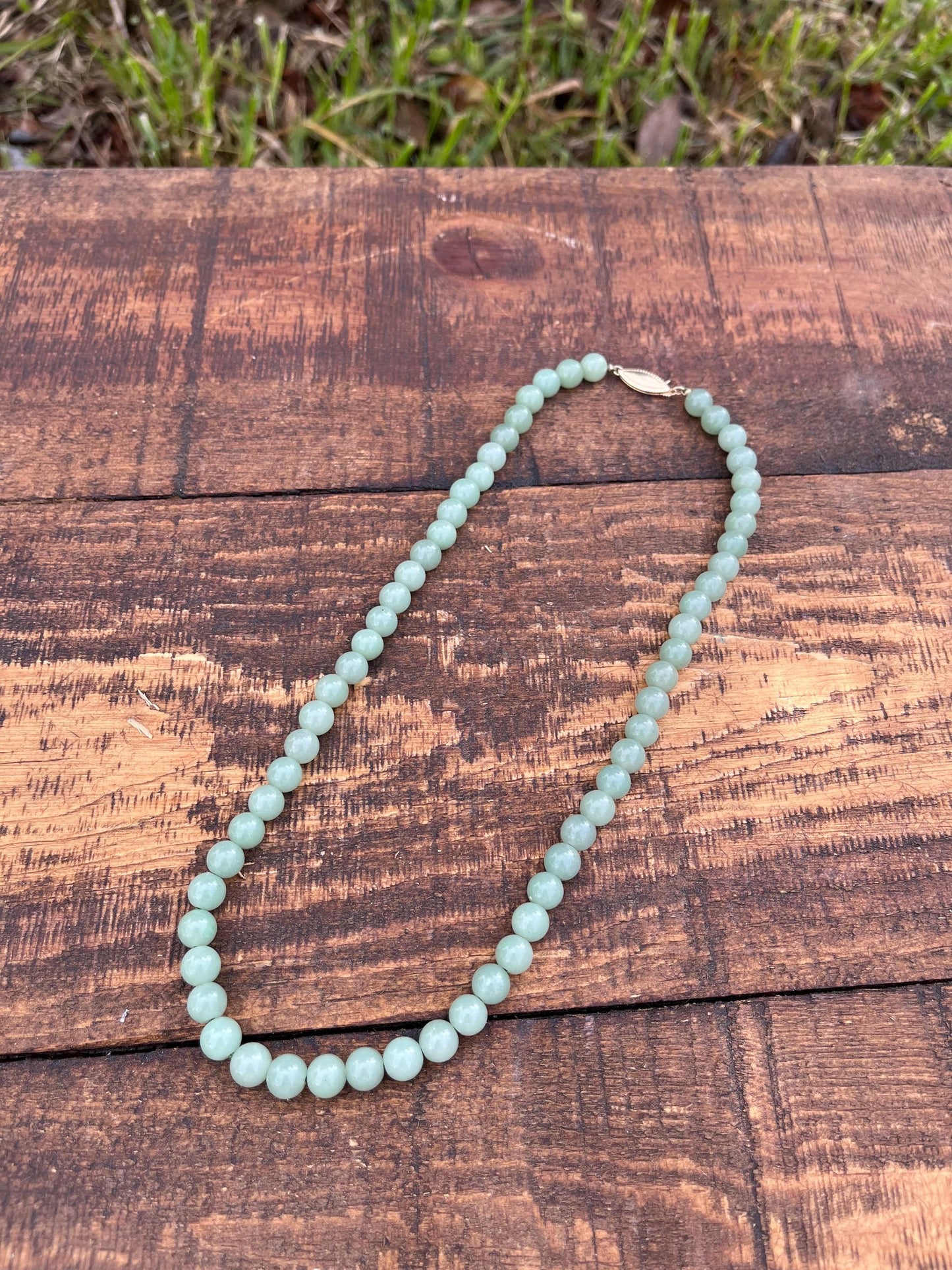 Genuine Jade Beaded Necklace – 20" Grade A/B Green Jade – 14K Gold Clasp – Vintage Gemstone Jewelry – Classic Jade Strand