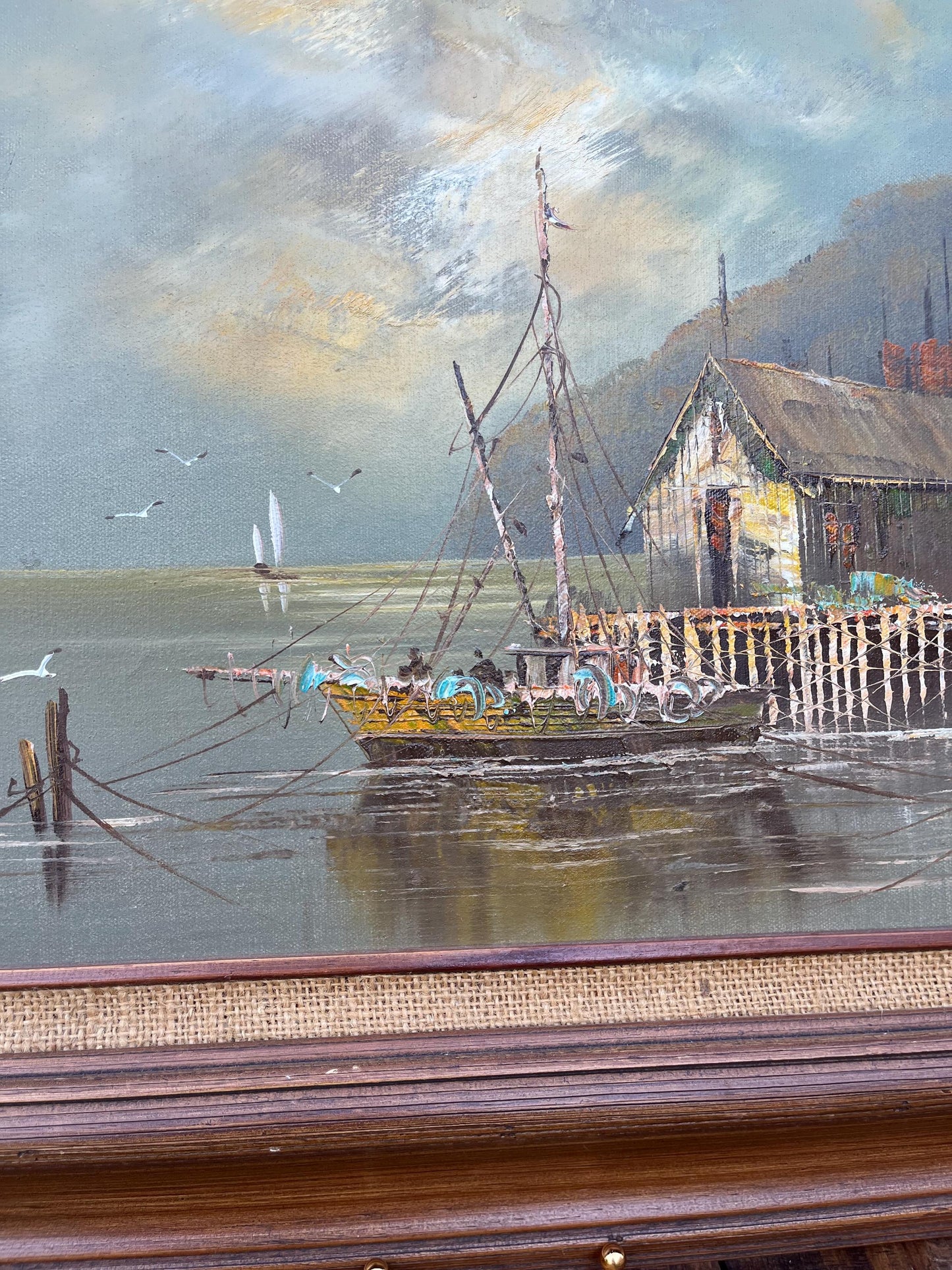 Signed J. Robert Marine Landscape Oil Painting, Large Framed Artwork, Original Oil Art, Coastal Scene, Collectible Art