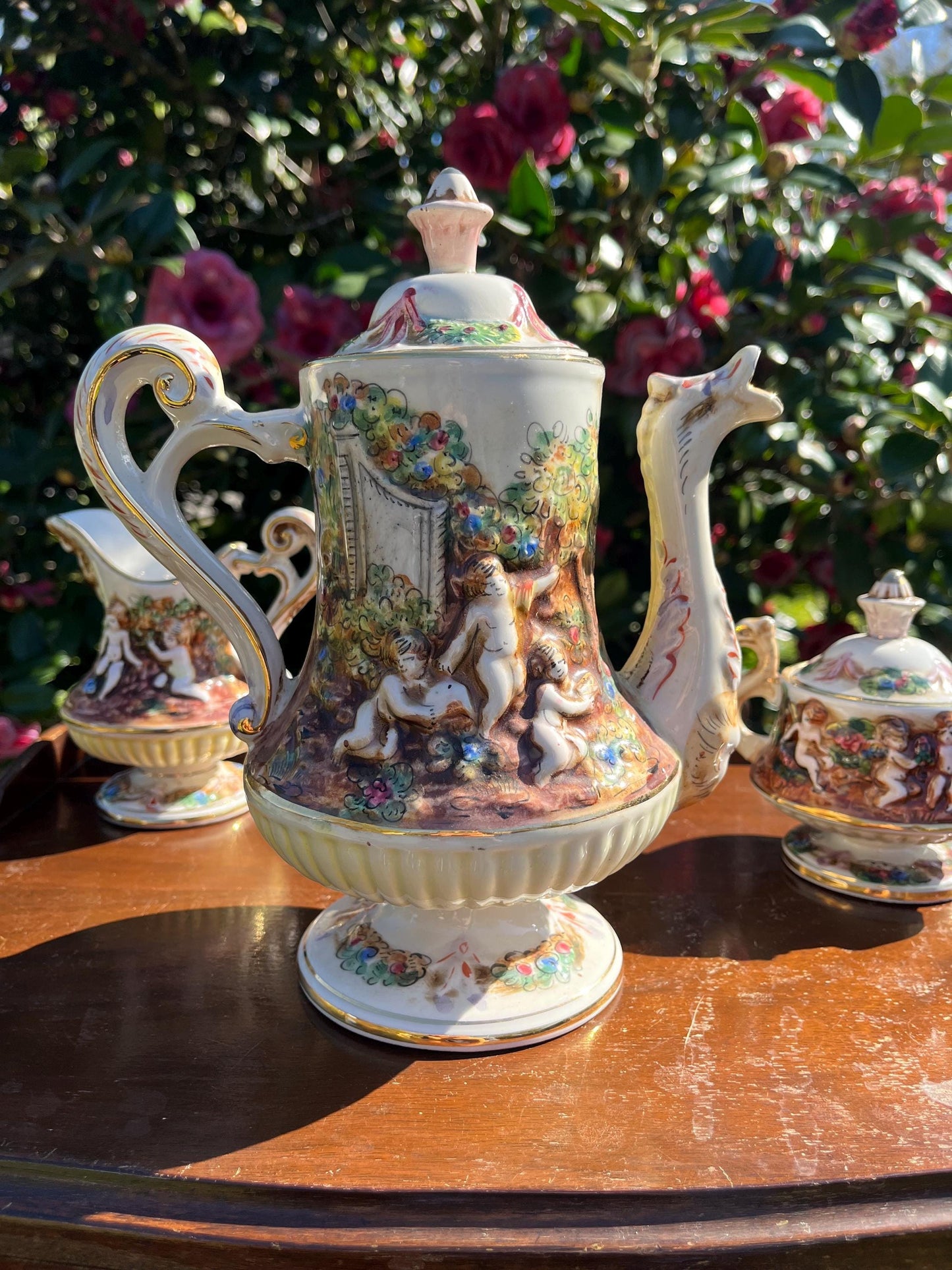 Capodimonte Tea Set with Serpents and Cherubs, Porcelain Vintage Tea Set, Unique Tea Set Gift, Italian Ceramics