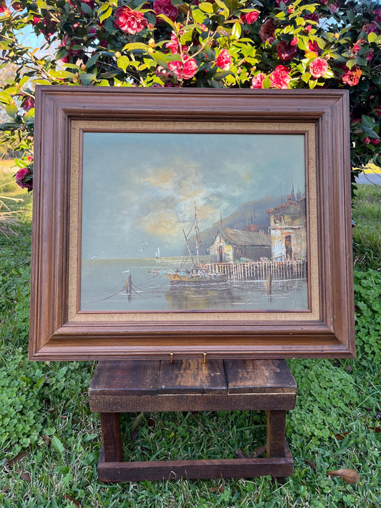Signed J. Robert Marine Landscape Oil Painting, Large Framed Artwork, Original Oil Art, Coastal Scene, Collectible Art