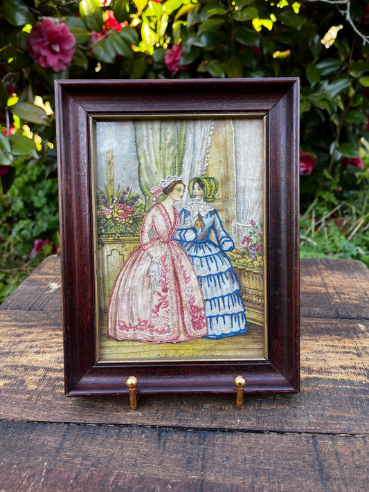 1845 Godey's Silk Tapestry, Embossed Woman Art, Antique Fashions Decor, Historical Collector's Piece, Godey's Fashions Tapestry
