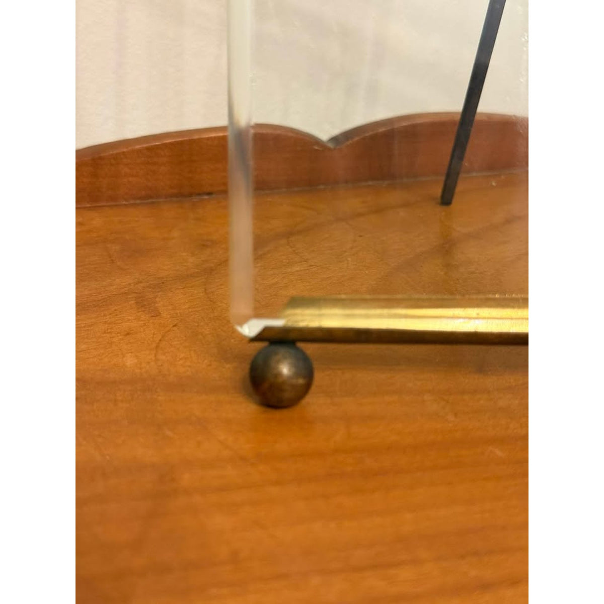 Antique French Beveled Glass 5x7 Photo Frame Brass Easel Ball Feet