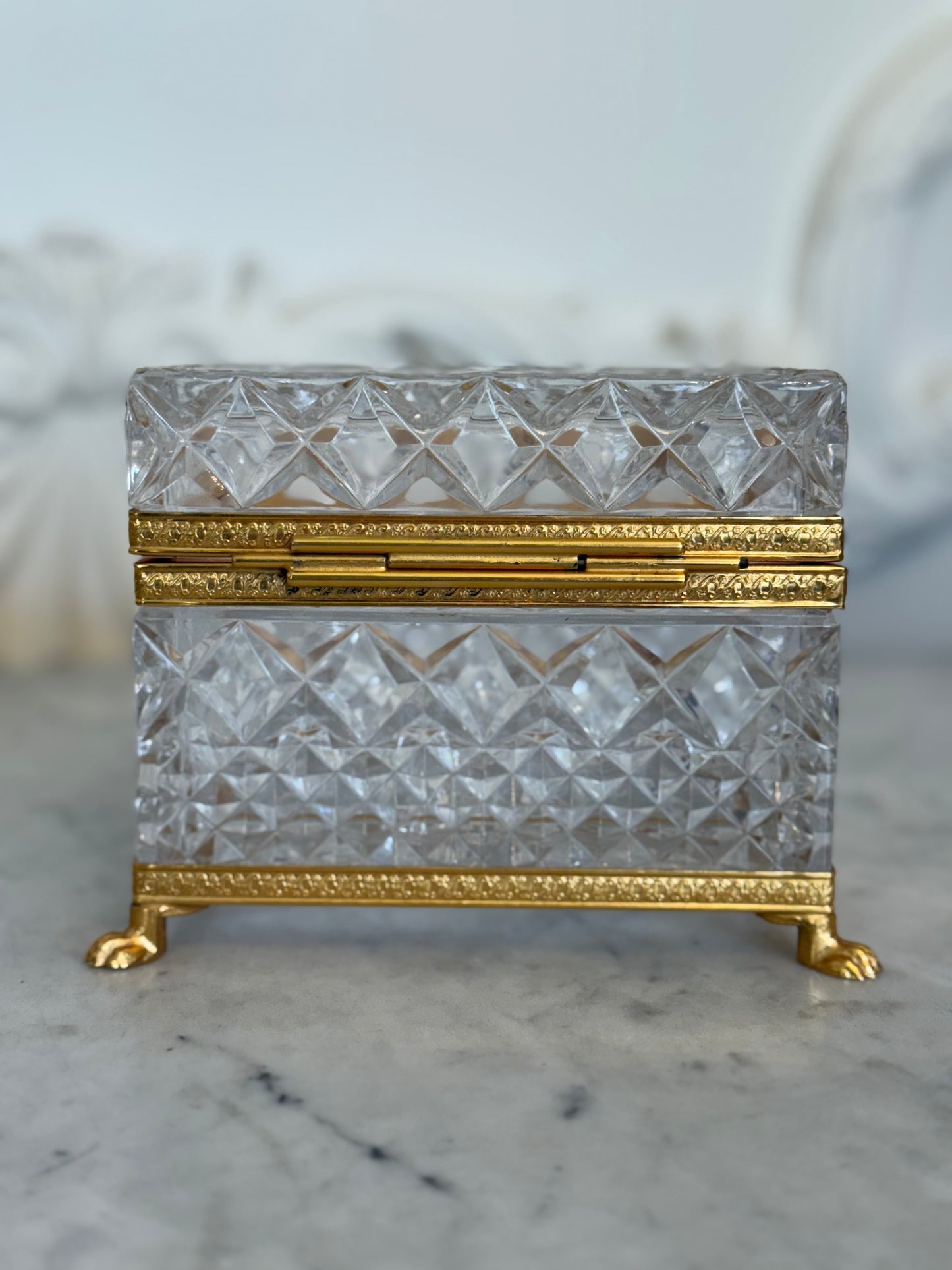 Antique Cut Crystal Jewelry Casket with Gilt Bronze Claw Feet, c. Early 1900s