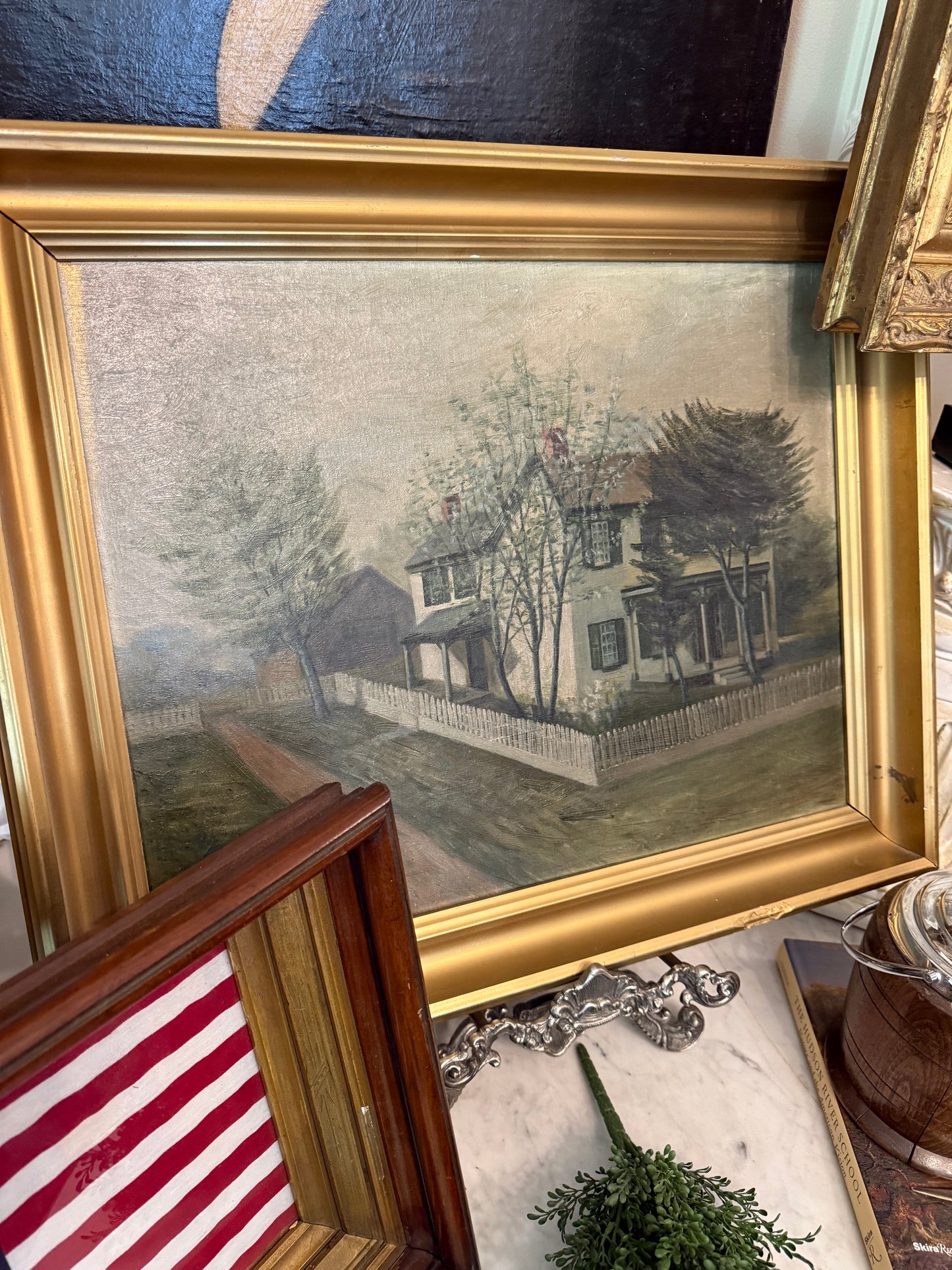 New England Homestead Oil Painting with Handwritten Family Provenance