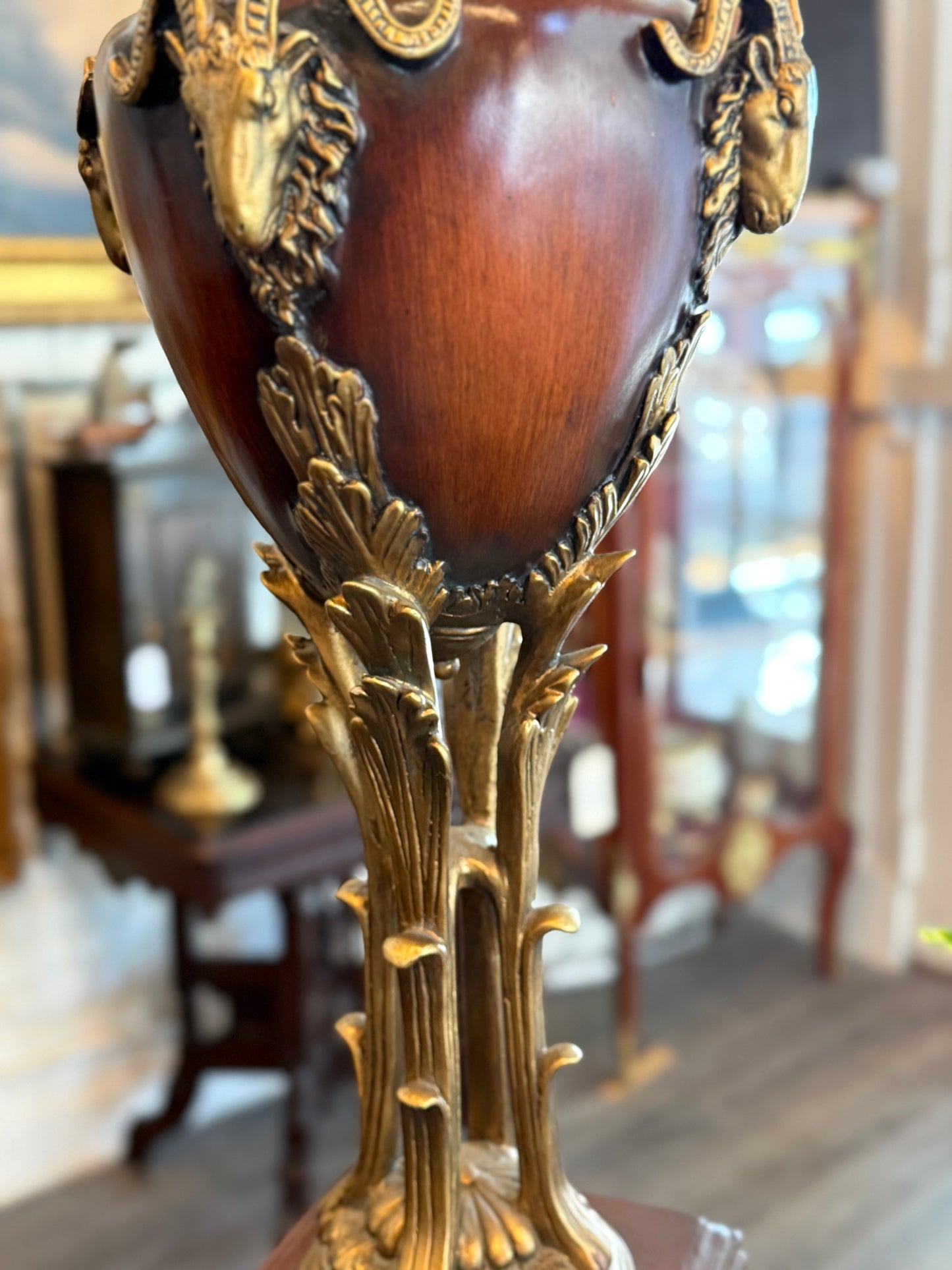 Monumental Neoclassical Ram’s Head Decorative Urn