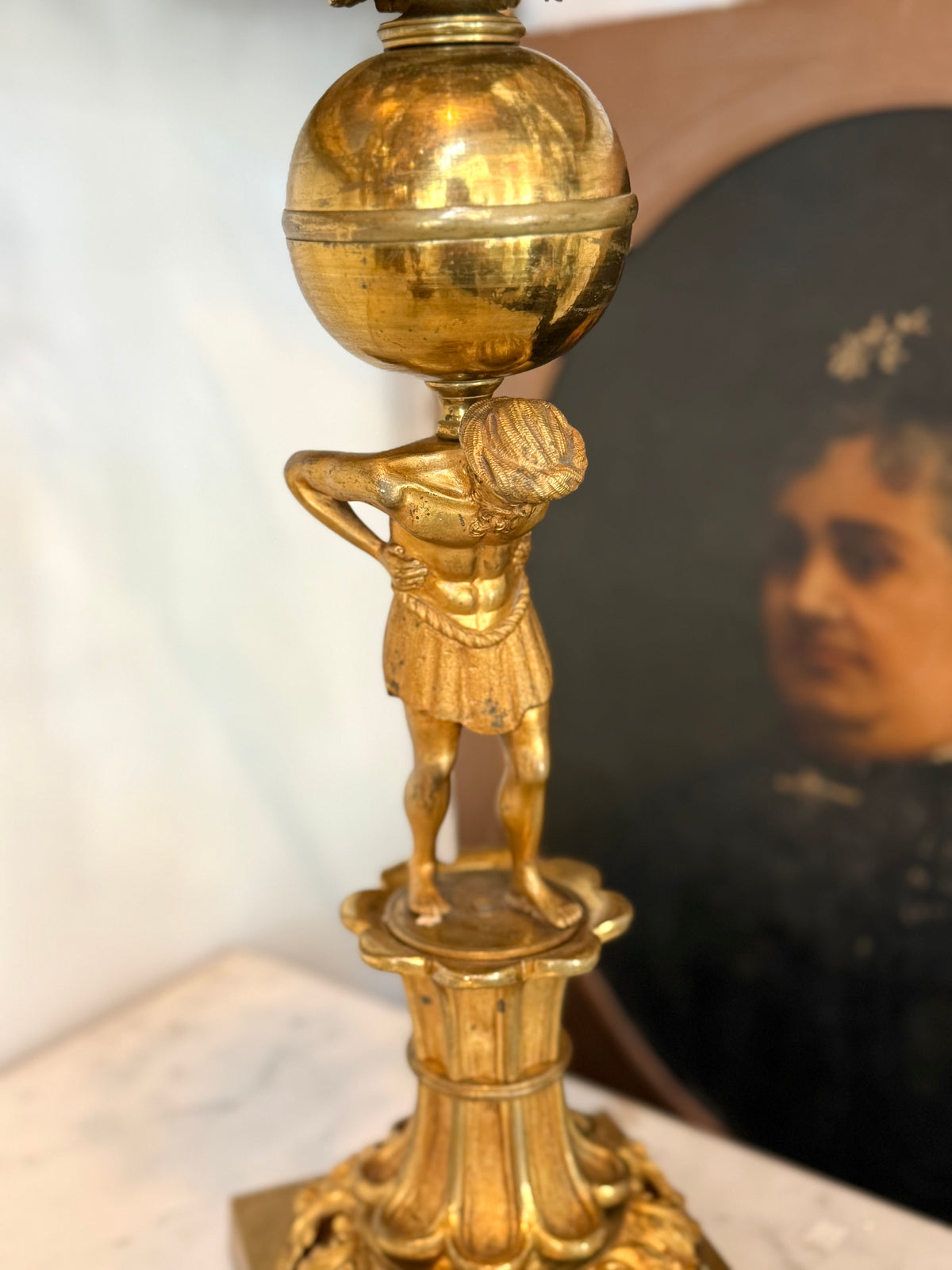 Pair of American H.N. Hooper & Co. Gilt Brass Figural Candelabra, c. 1840