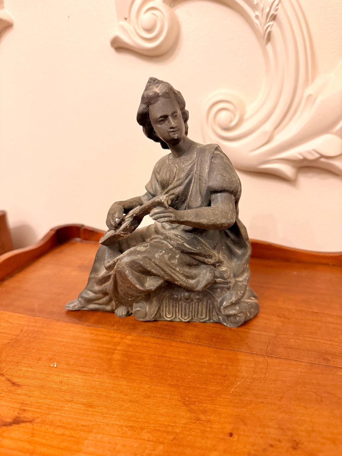 Antique Spelter Allegorical Female Musician Figure, Circa 1900