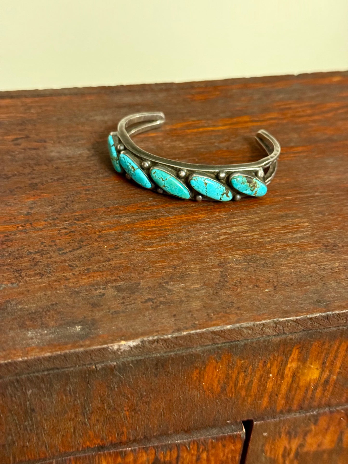 Vintage Navajo Five-Stone Turquoise Row Cuff Bracelet