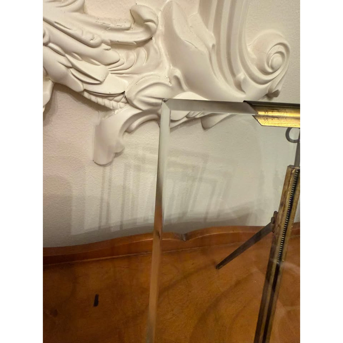 Antique French Beveled Glass 5x7 Photo Frame Brass Easel Ball Feet