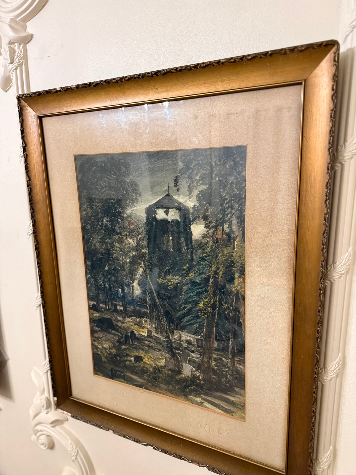 George Fotherly Hargitt, 1912 Antique Cemetery and Church Watercolor Landscape