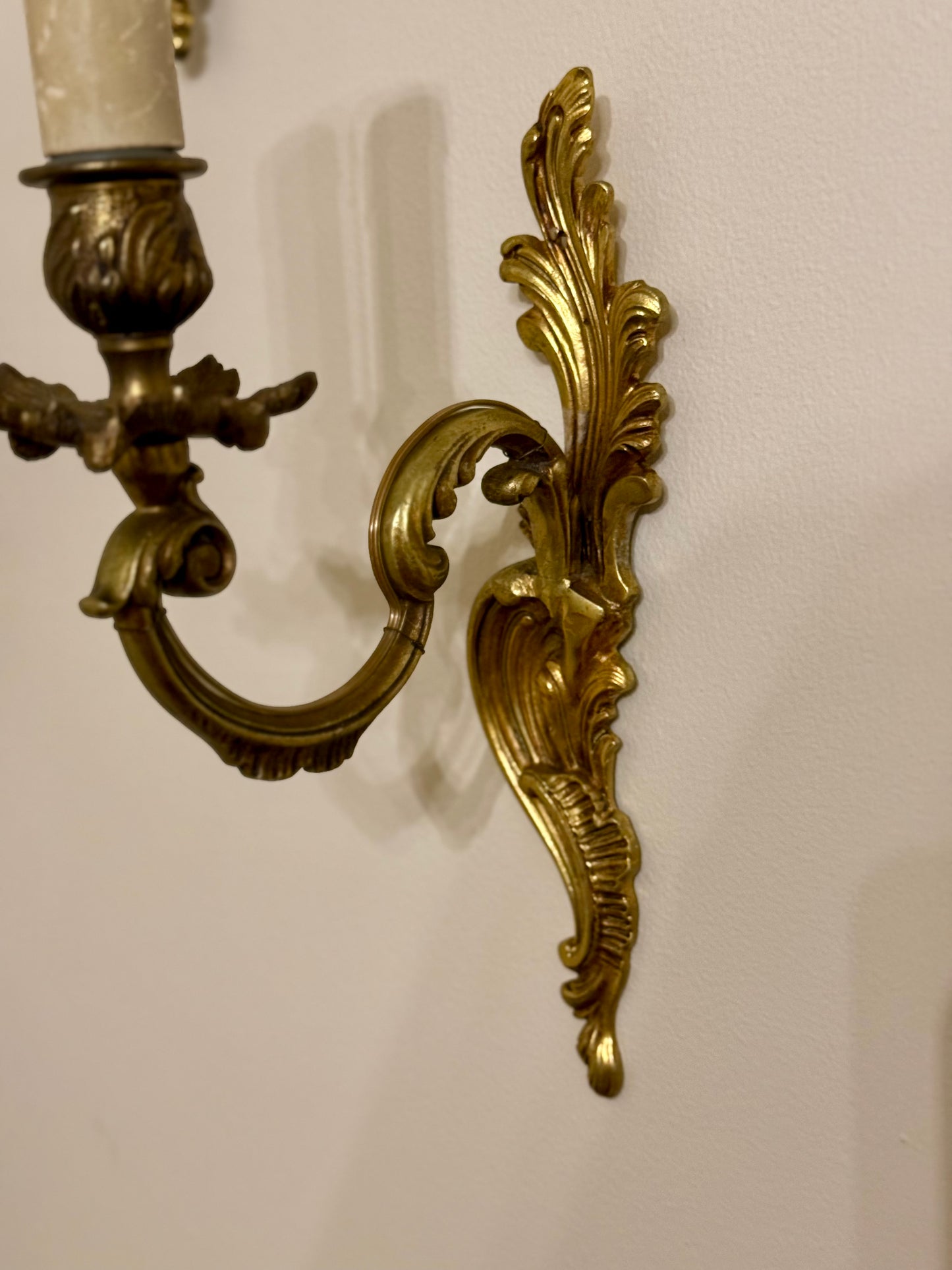 Mid-Century French Brass Rococo Revival Wall Sconces | Set of Three