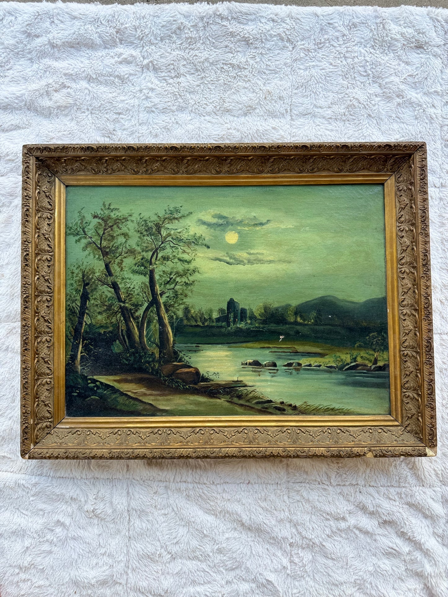 Moonlit American River Landscape – Hudson River School & Tonalist Influence (c.1880–1900)