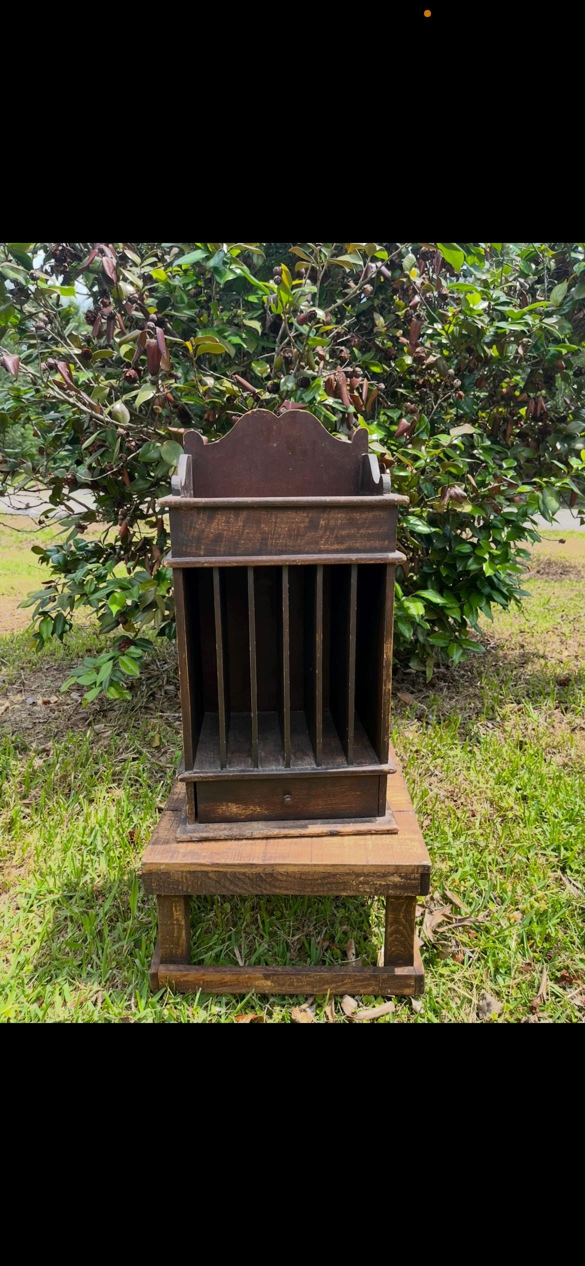 Antique Sheet Music Cabinet | Wall-Mount Wood Organizer | Vertical File Storage | Arts & Crafts Era | Tall Vintage Hanging Cabinet