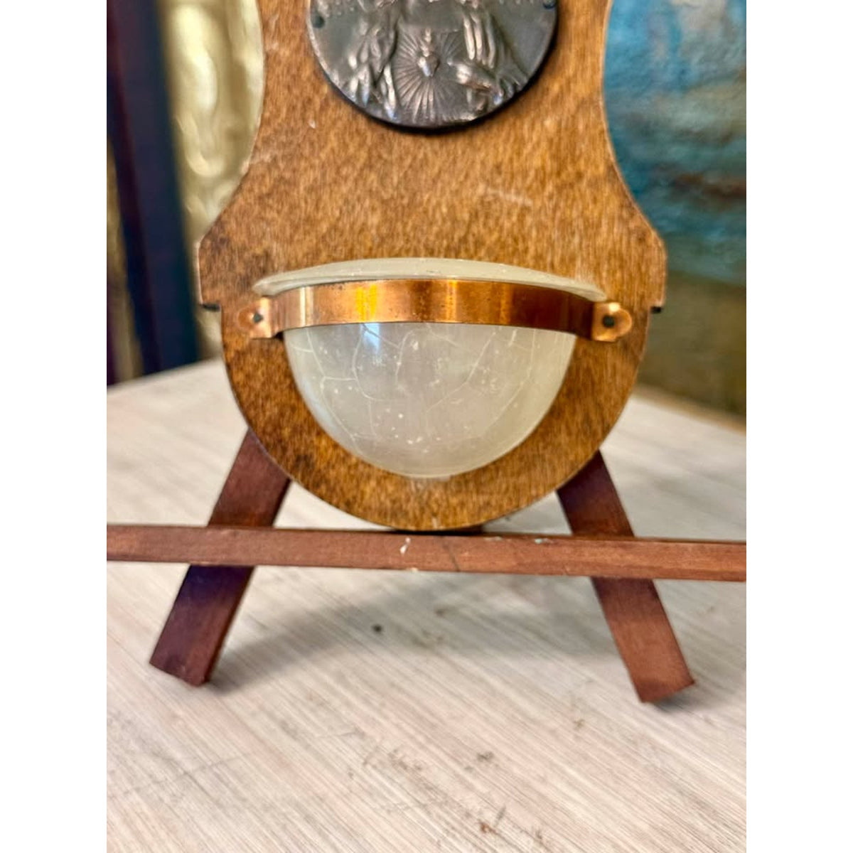 Vintage Sacred Heart of Jesus Wooden Holy Water Font, Catholic Devotional Wall Plaque