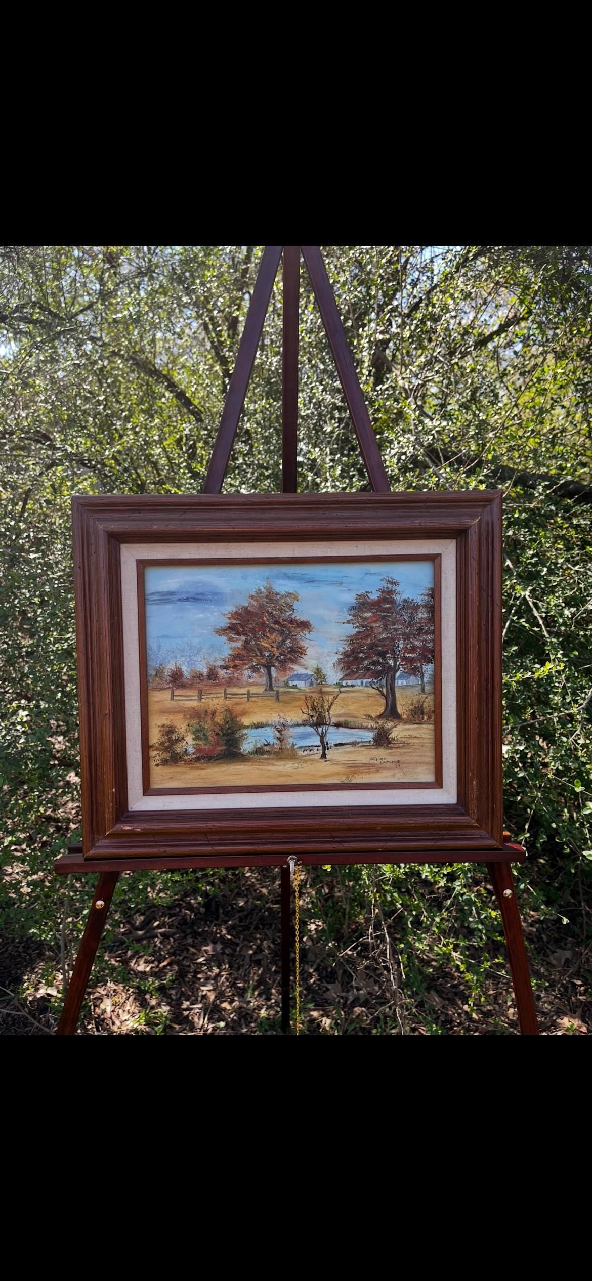 Wilma LaFleur Original Oil Painting – Autumn Farm Landscape – Signed Southern Folk Art