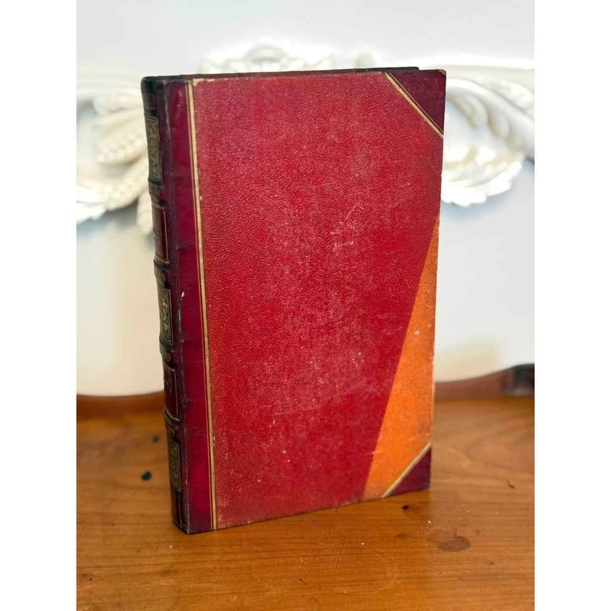 1828 Antique French Leather Bound Book, Villemain, Gilt Decorated Spine