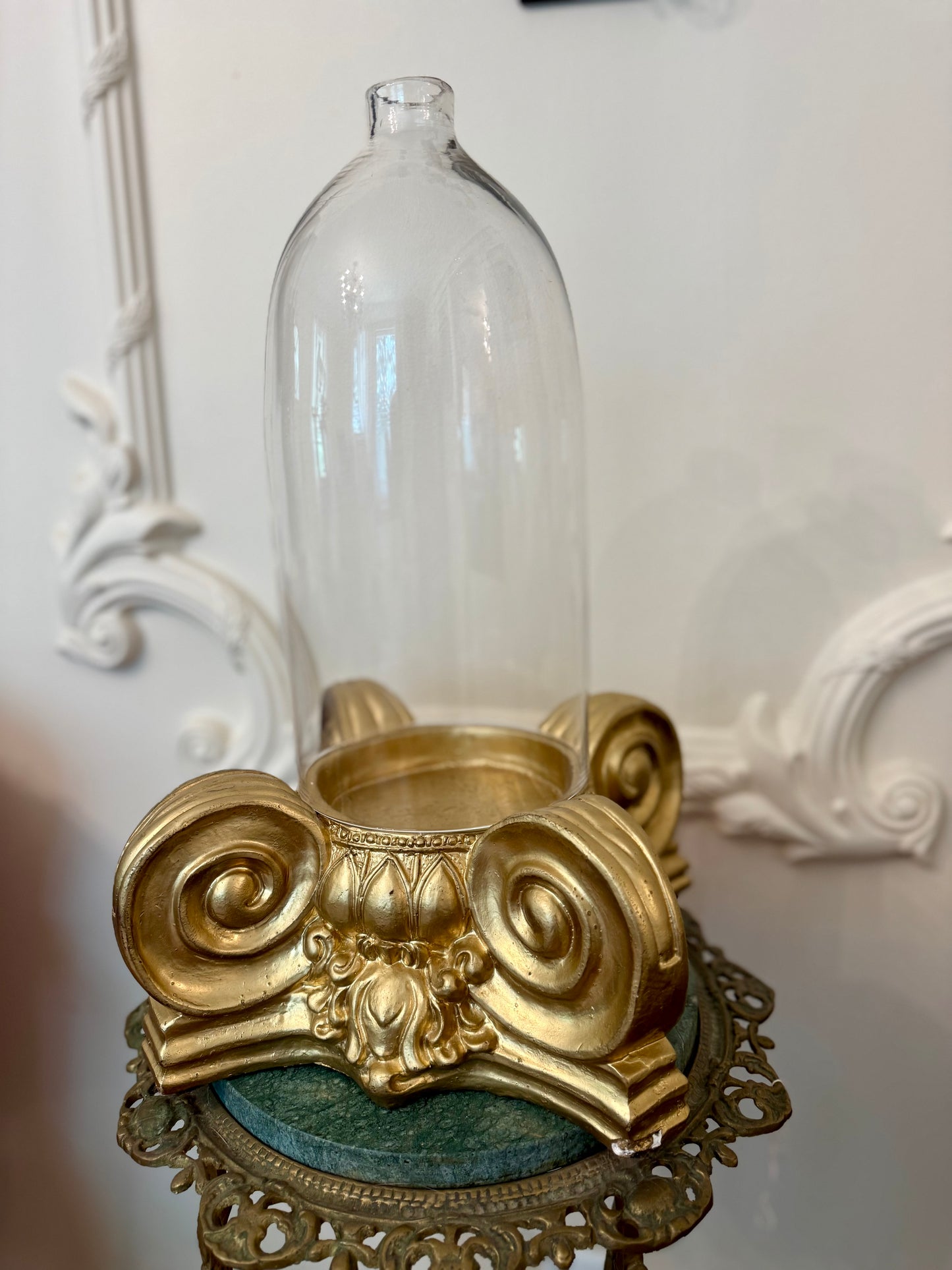 Architectural Ionic Capital with Handblown Glass Cloche