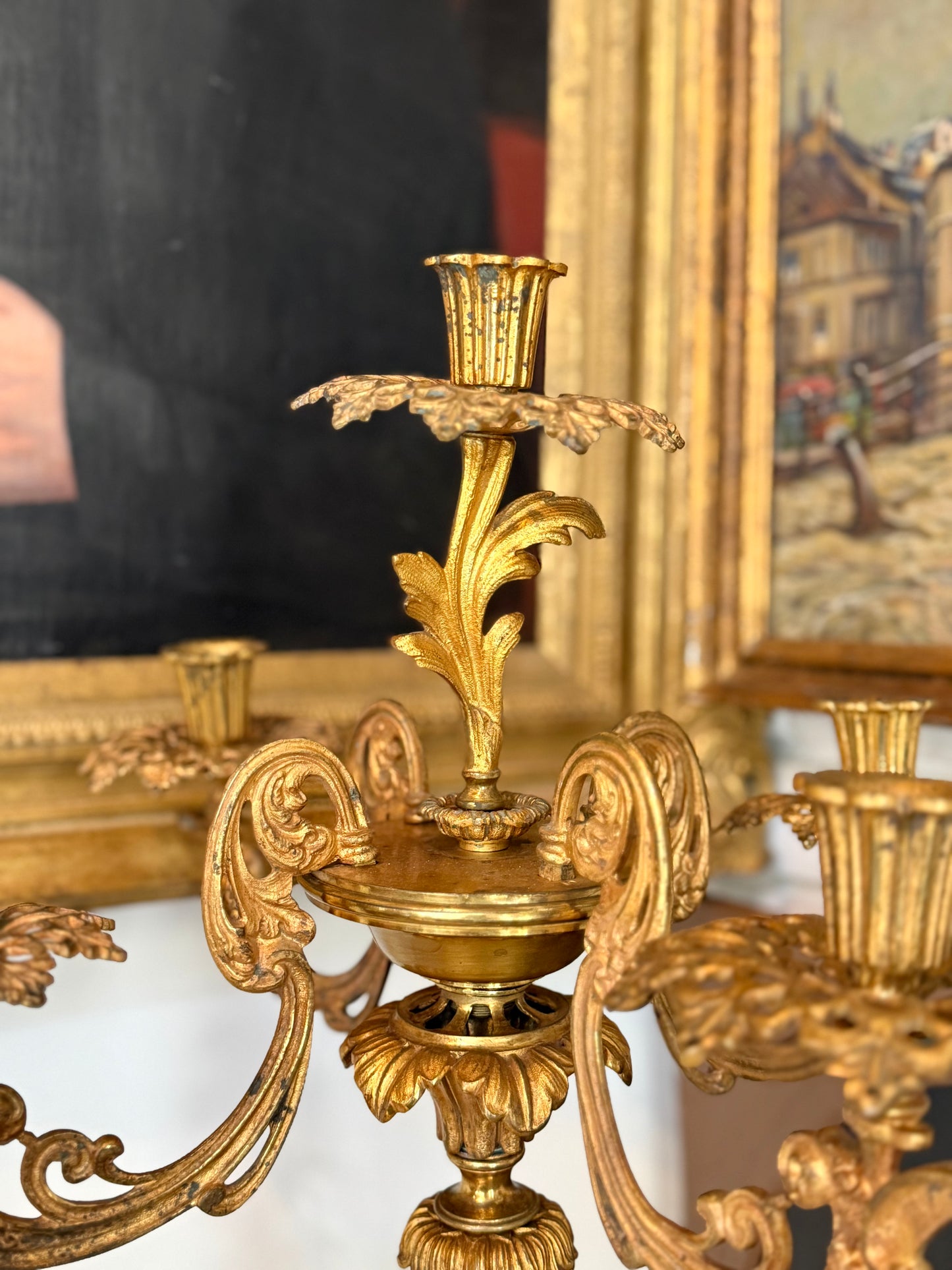 Pair of American H.N. Hooper & Co. Gilt Brass Figural Candelabra, c. 1840