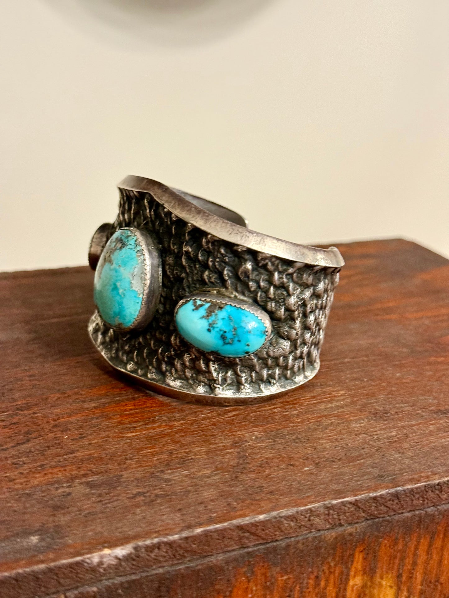 Navajo Sterling Silver Three-Stone Turquoise Cuff Bracelet