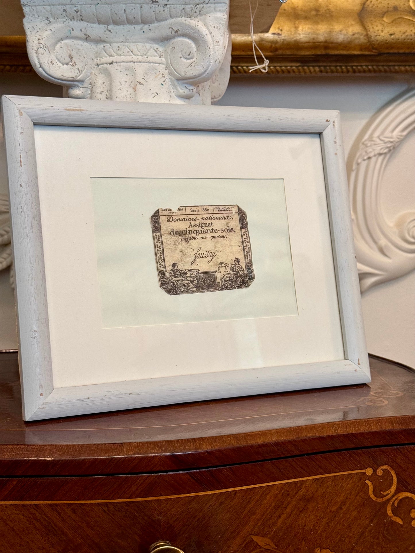 1793 French Revolution 50 Sols Assignat, Framed