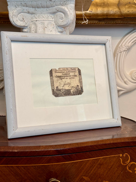 1793 French Revolution 50 Sols Assignat, Framed