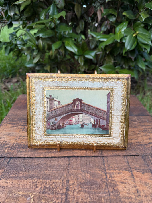 Venetian Painted Wood Panel of the Rialto Bridge