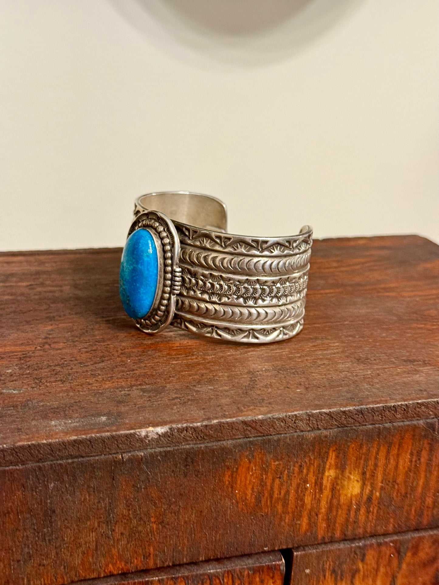 Arnold Blackgoat Signed Navajo Sterling Silver & Turquoise Cuff Bracelet