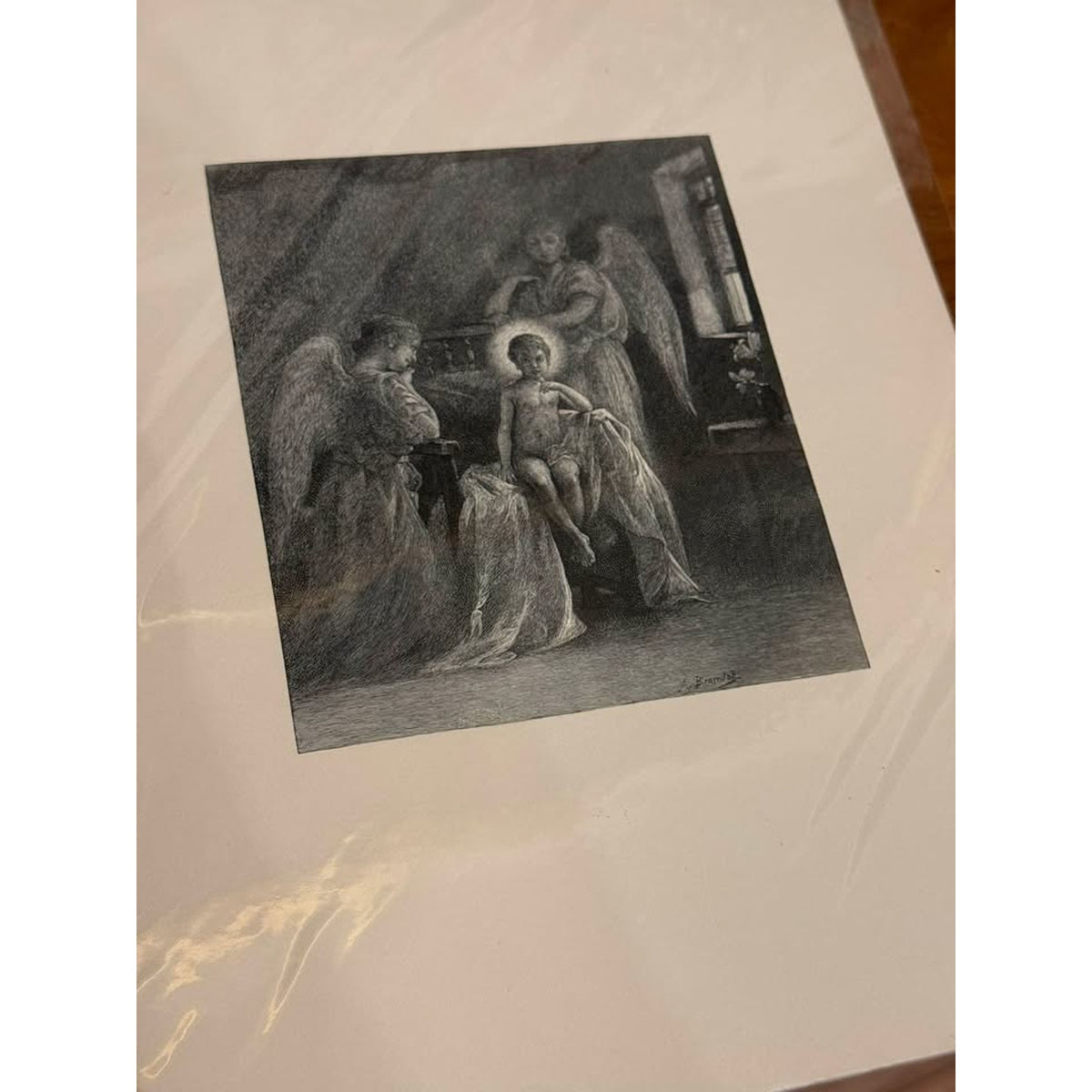 1888 Antique Christian Religious Print Christ Child Angels A. Bramtot Biblical Art