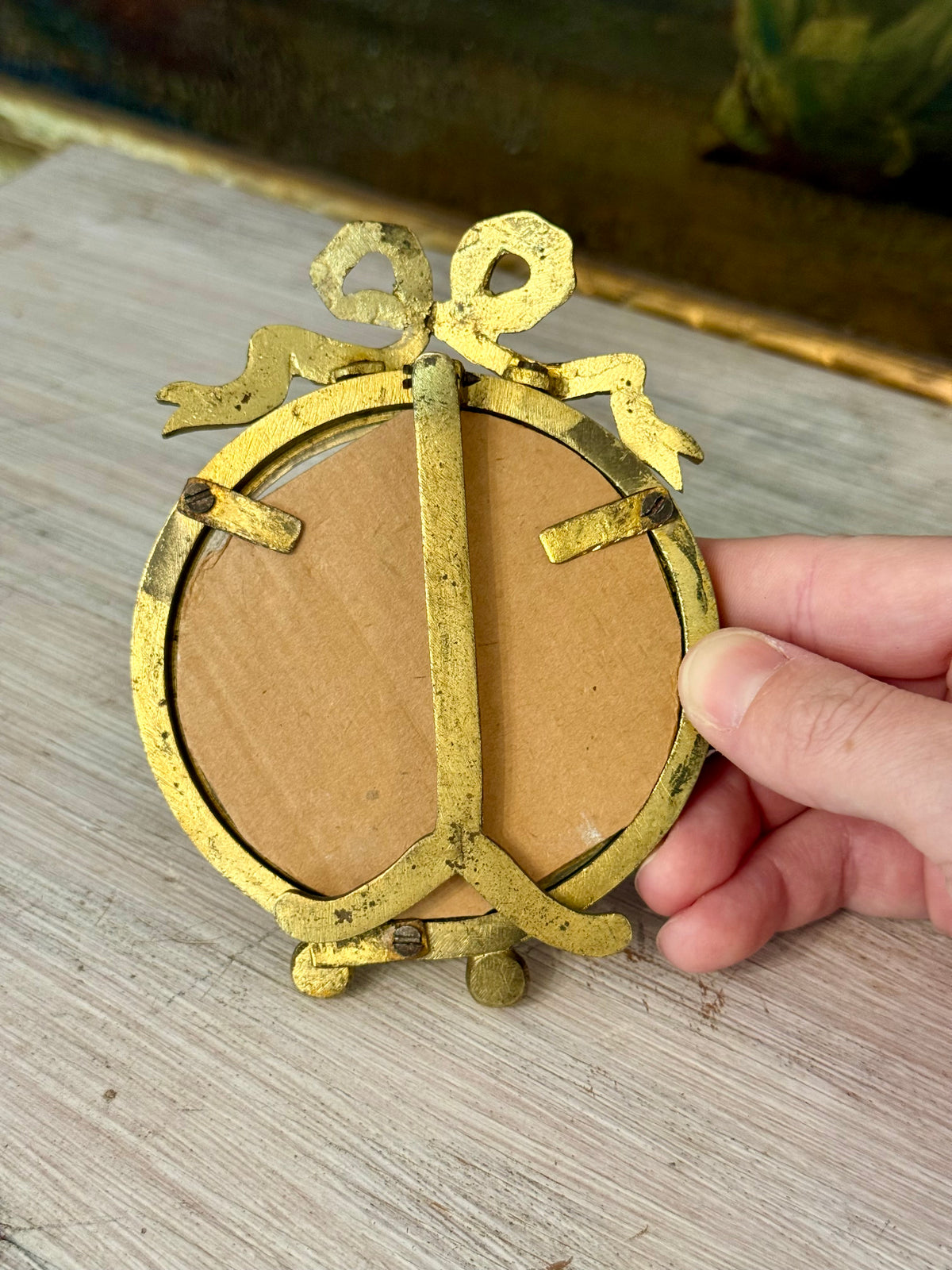 Vintage Brass Bow Top Miniature Picture Frame