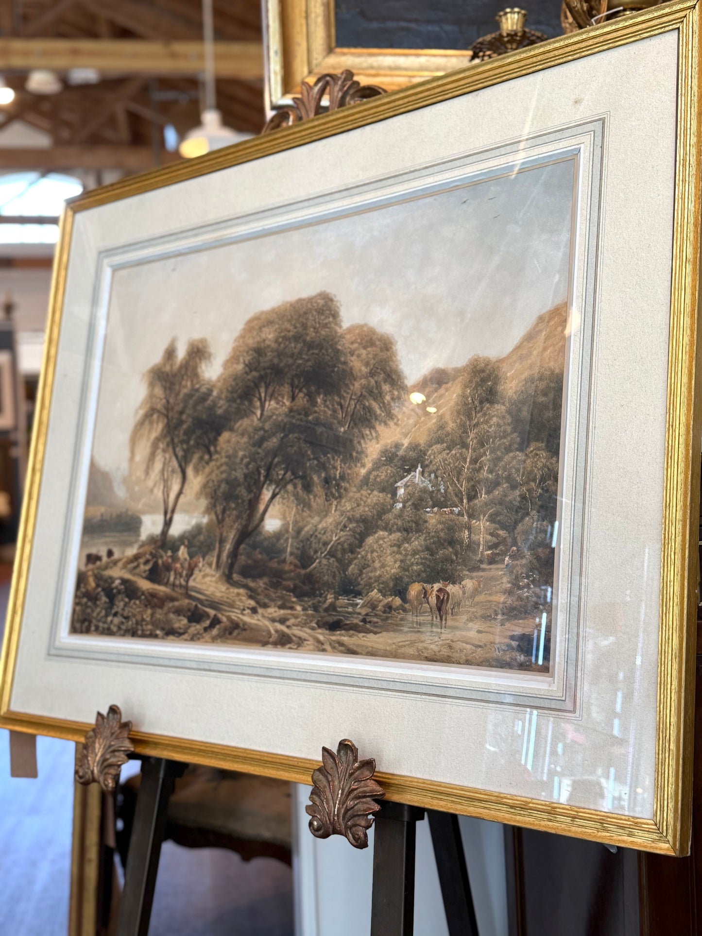 Attributed to Peter De Wint “The Head of the Loch” Watercolor on Paper, Framed