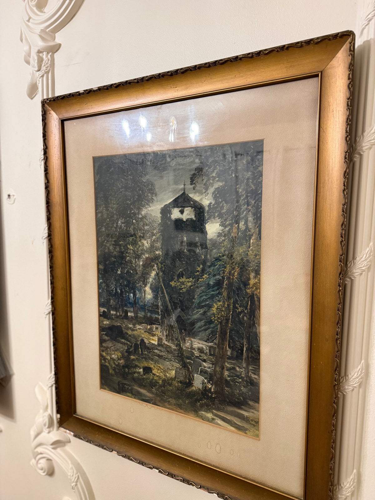 George Fotherly Hargitt, 1912 Antique Cemetery and Church Watercolor Landscape