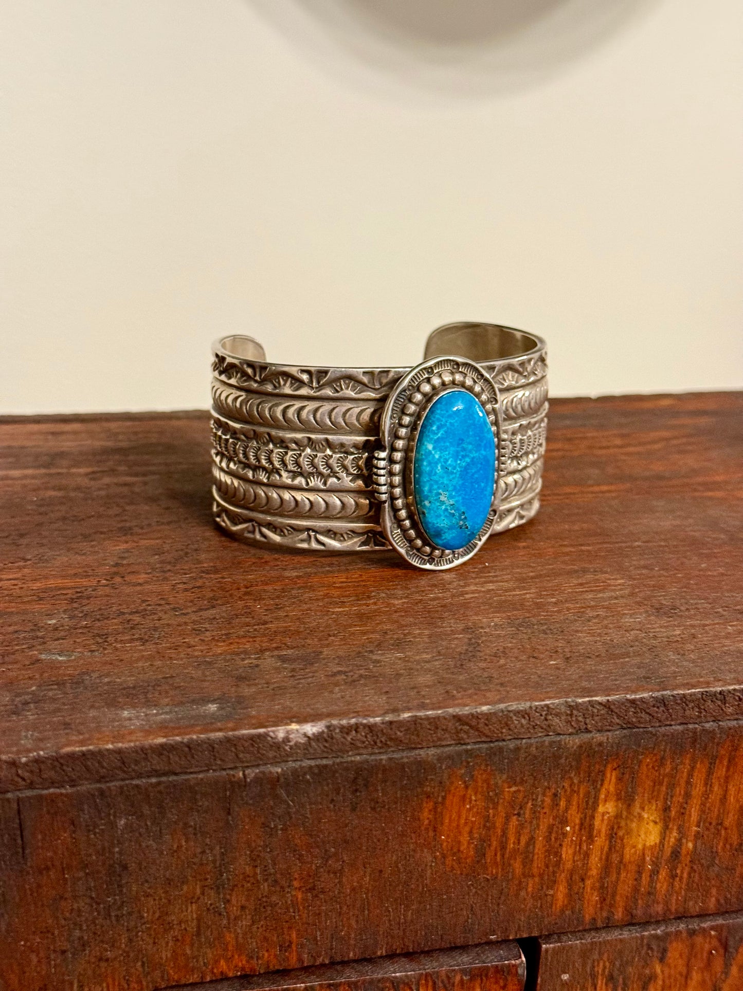 Arnold Blackgoat Signed Navajo Sterling Silver & Turquoise Cuff Bracelet