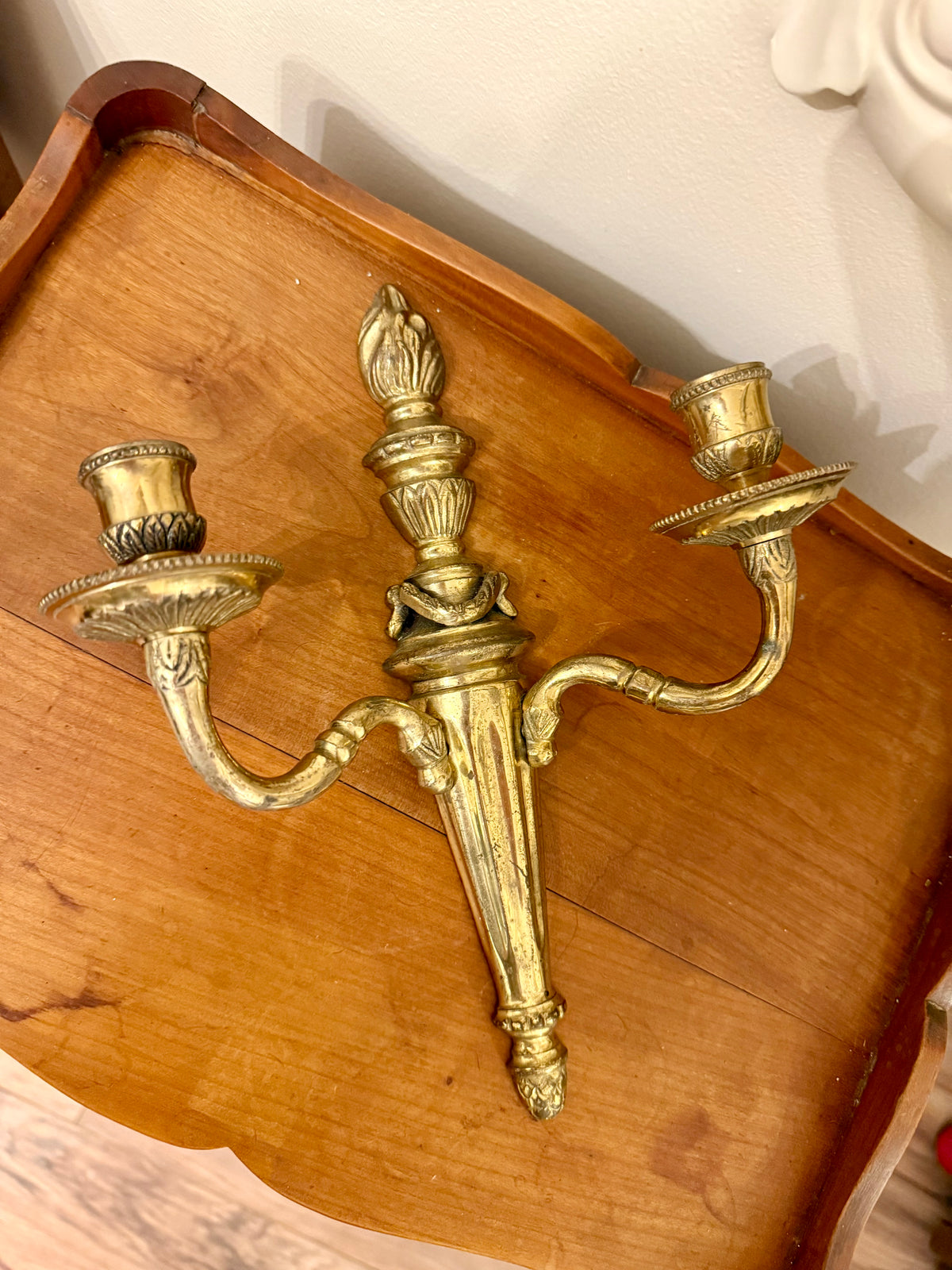 Vintage Louis XVI Style Brass Double-Arm Wall Sconce, French Neoclassical Revival
