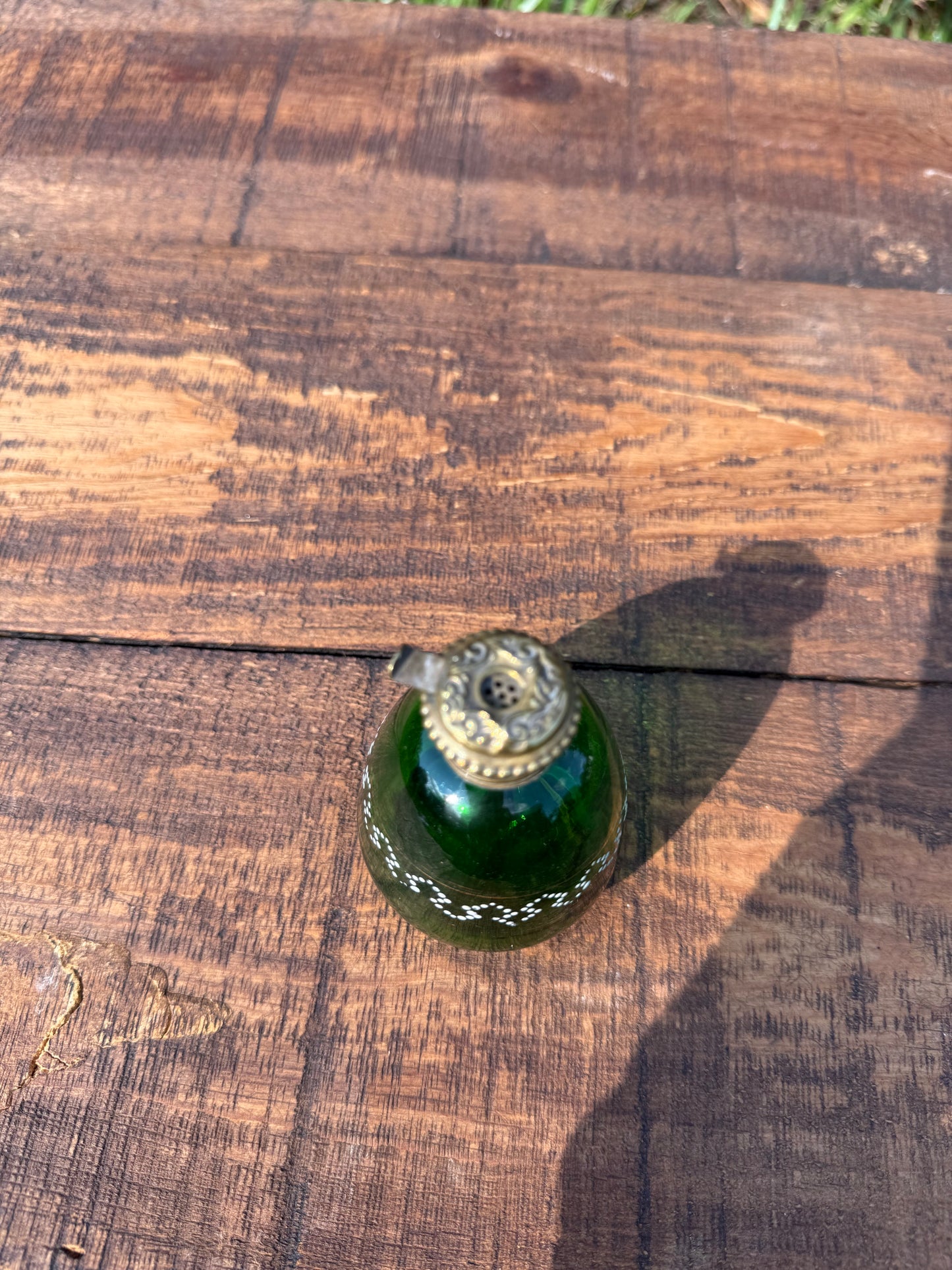 Victorian Green Glass Perfume Bottle with Brass Mounts, c. 1870–1890