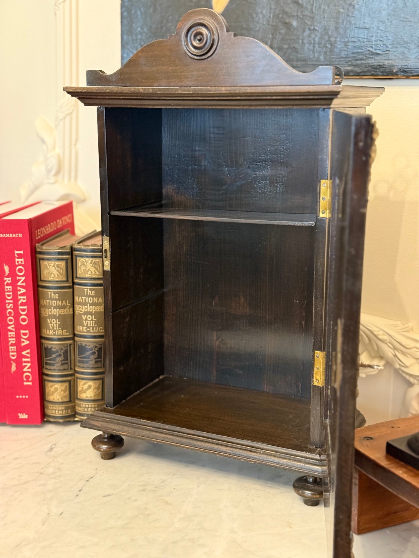Antique Dutch or German Tobacco Cabinet | Knight Motif Wall Cabinet