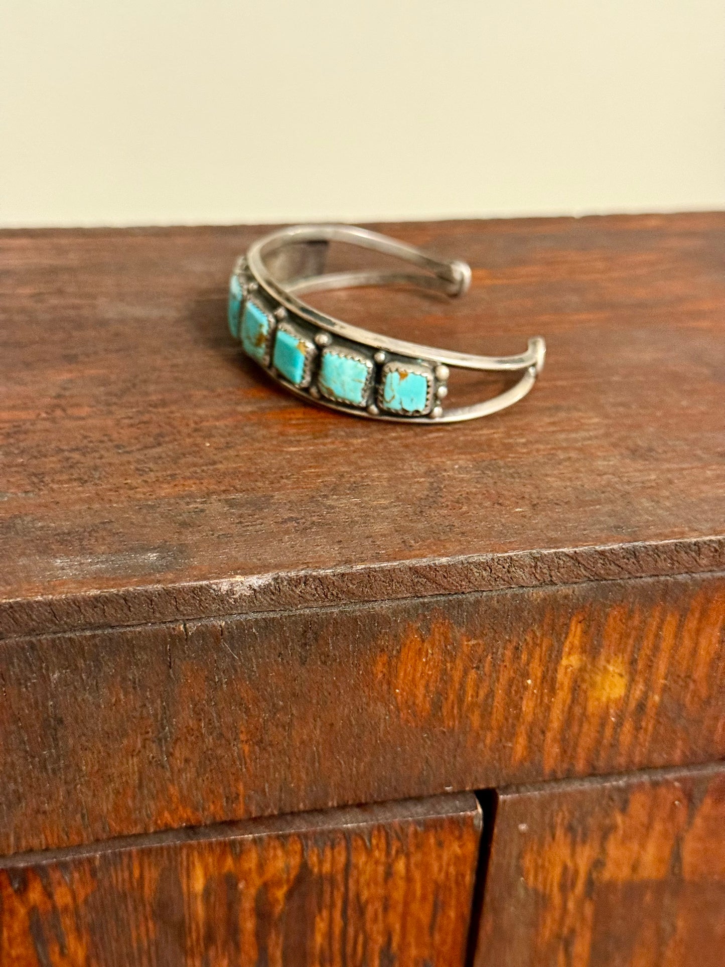 Vintage Navajo Graduated Square Turquoise Cuff Bracelet