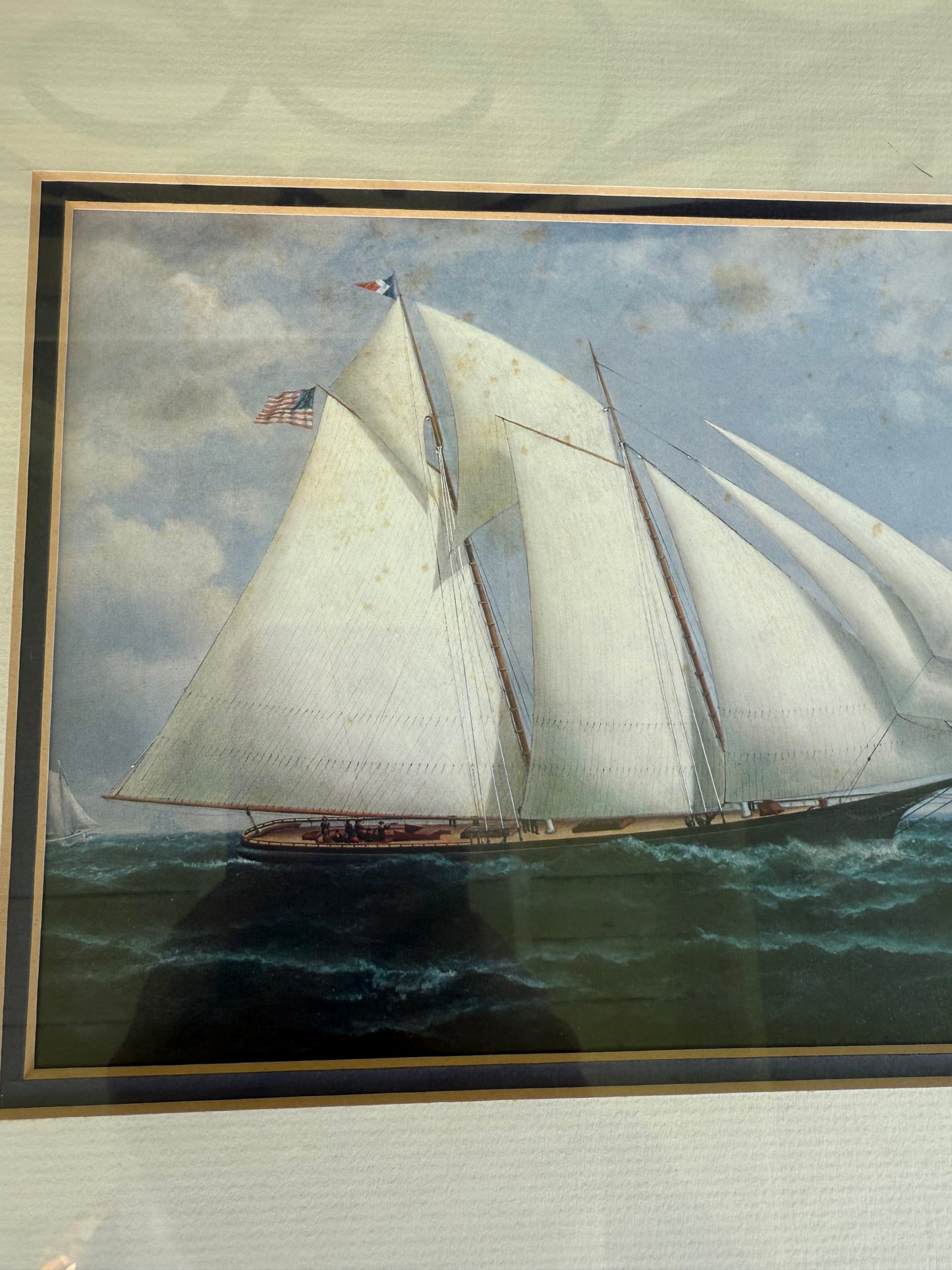Sailing Yacht Chromolithograph, Framed Maritime Scene