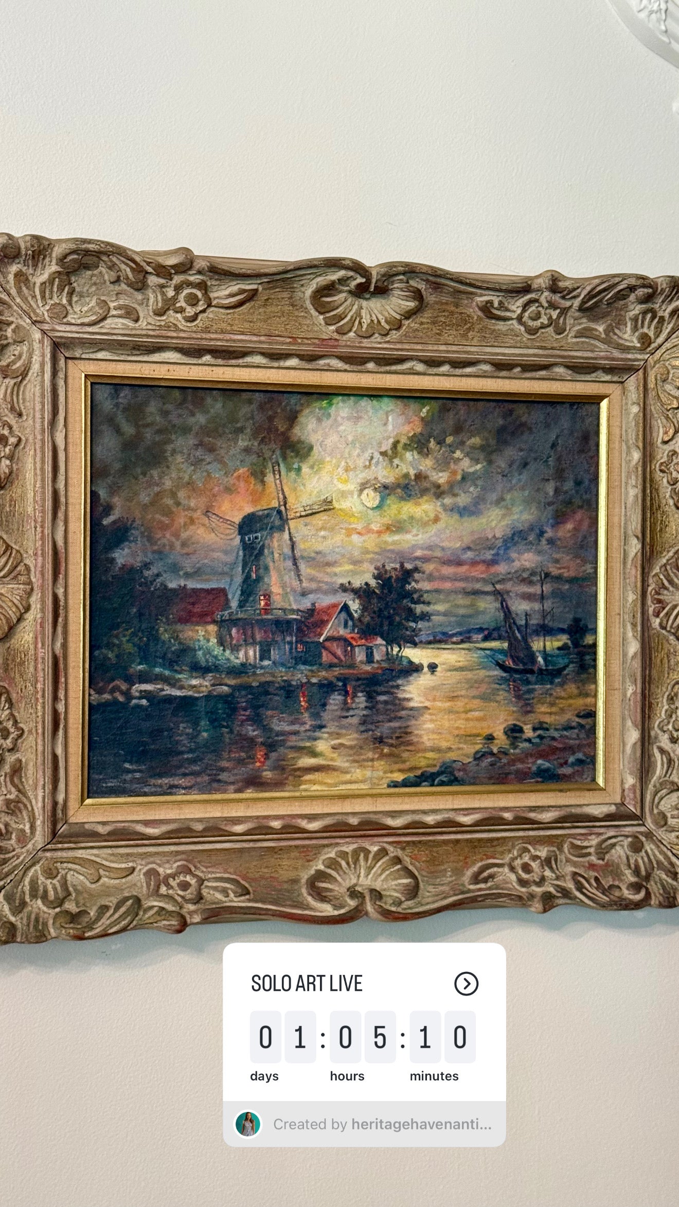 Vintage Dutch Style Windmill Landscape Painting | European Oil on Canvas Scene