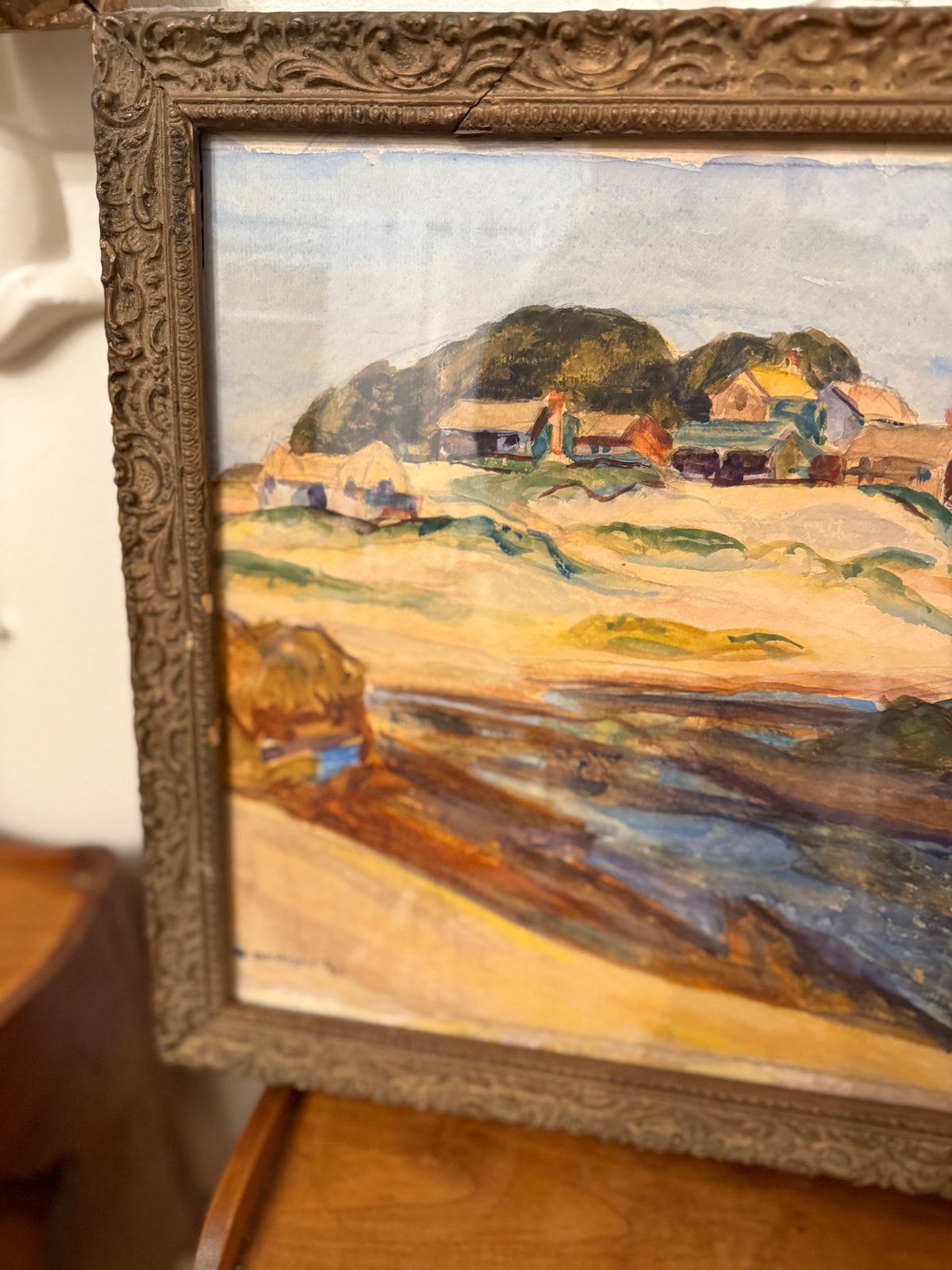 W. Hayden, 1931 Original Coastal Landscape Watercolor in Ornate Antique Frame