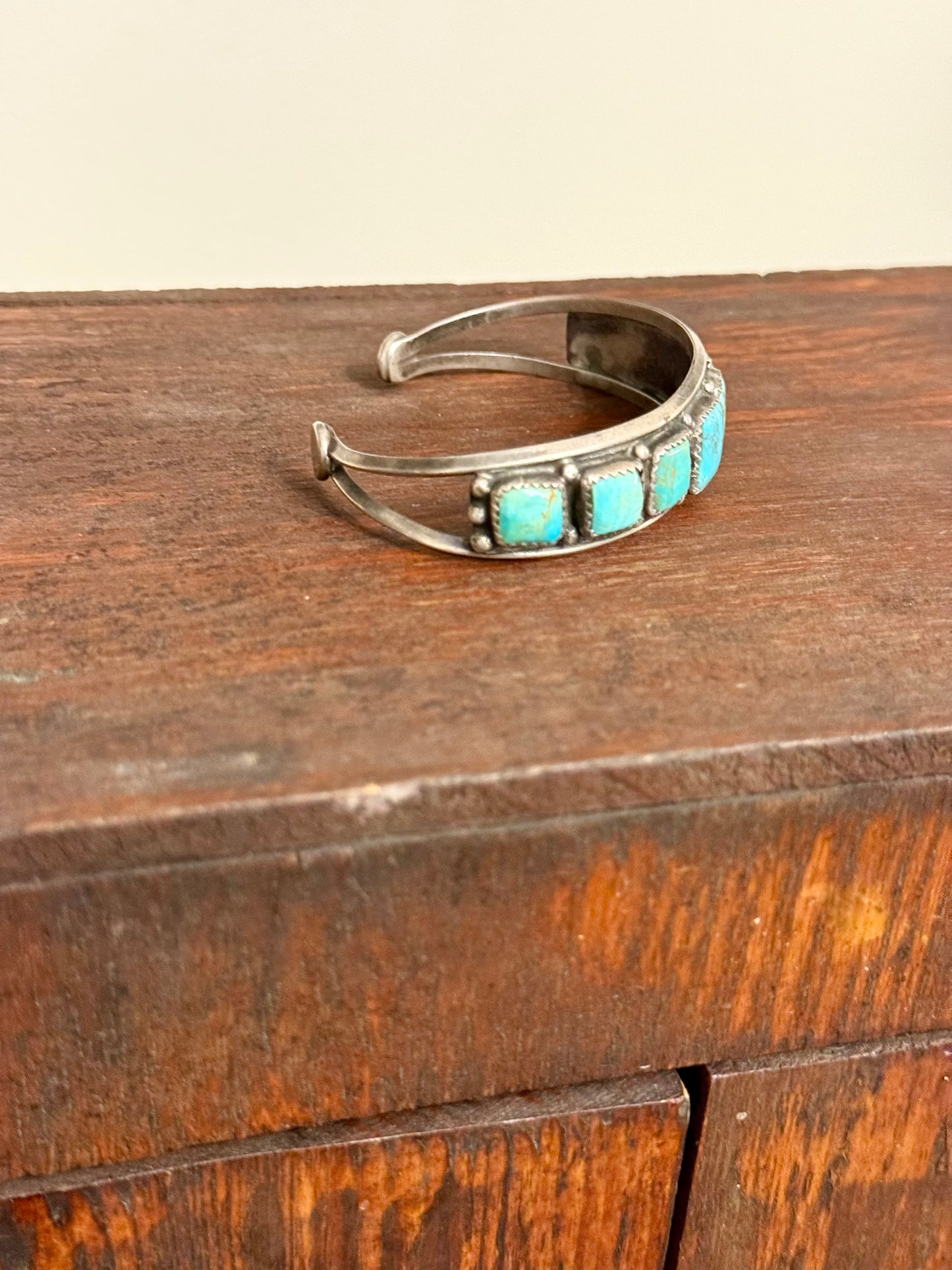 Vintage Navajo Graduated Square Turquoise Cuff Bracelet