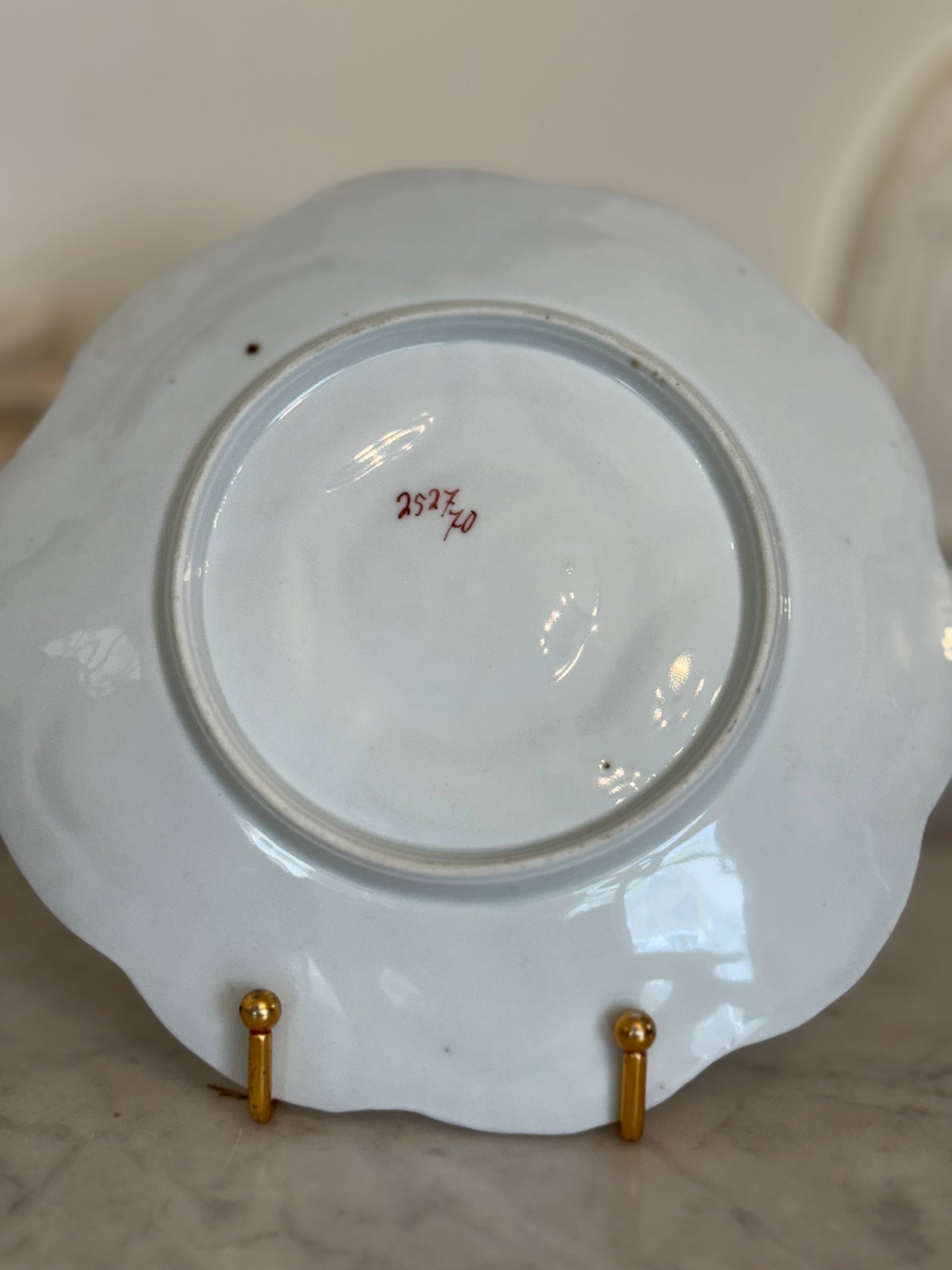 Antique Floral Oyster Plate with Central Sauce Well