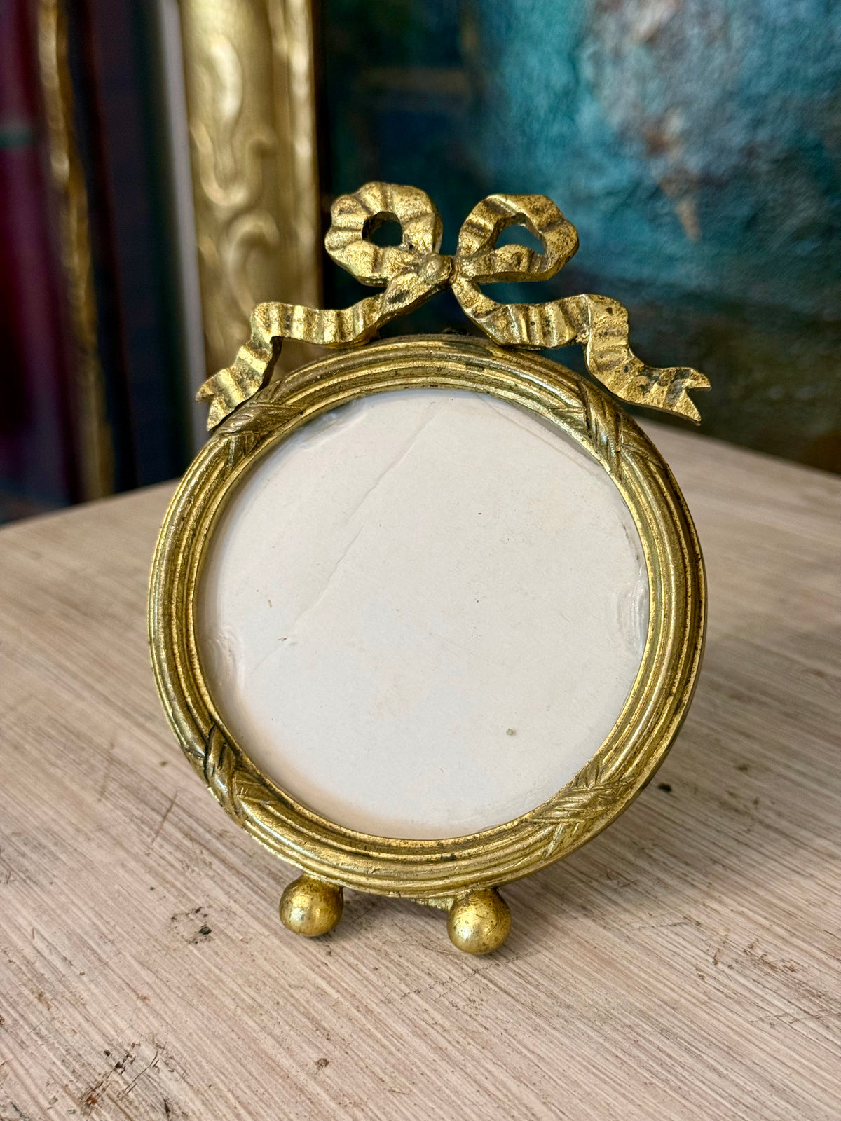 Vintage Brass Bow Top Miniature Picture Frame